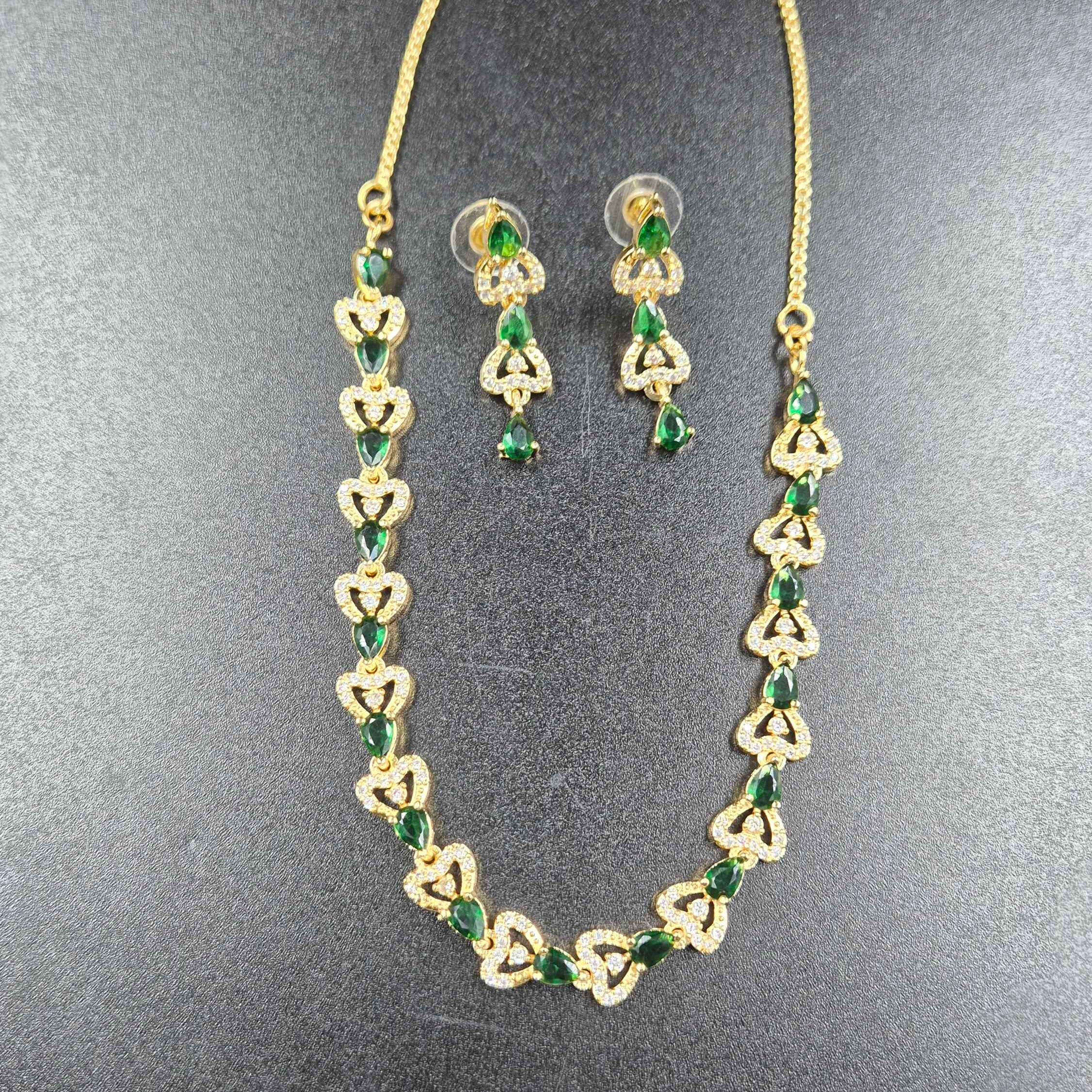 Green Stone Gold Necklace Set with Matching Earrings | Jeys Jewels