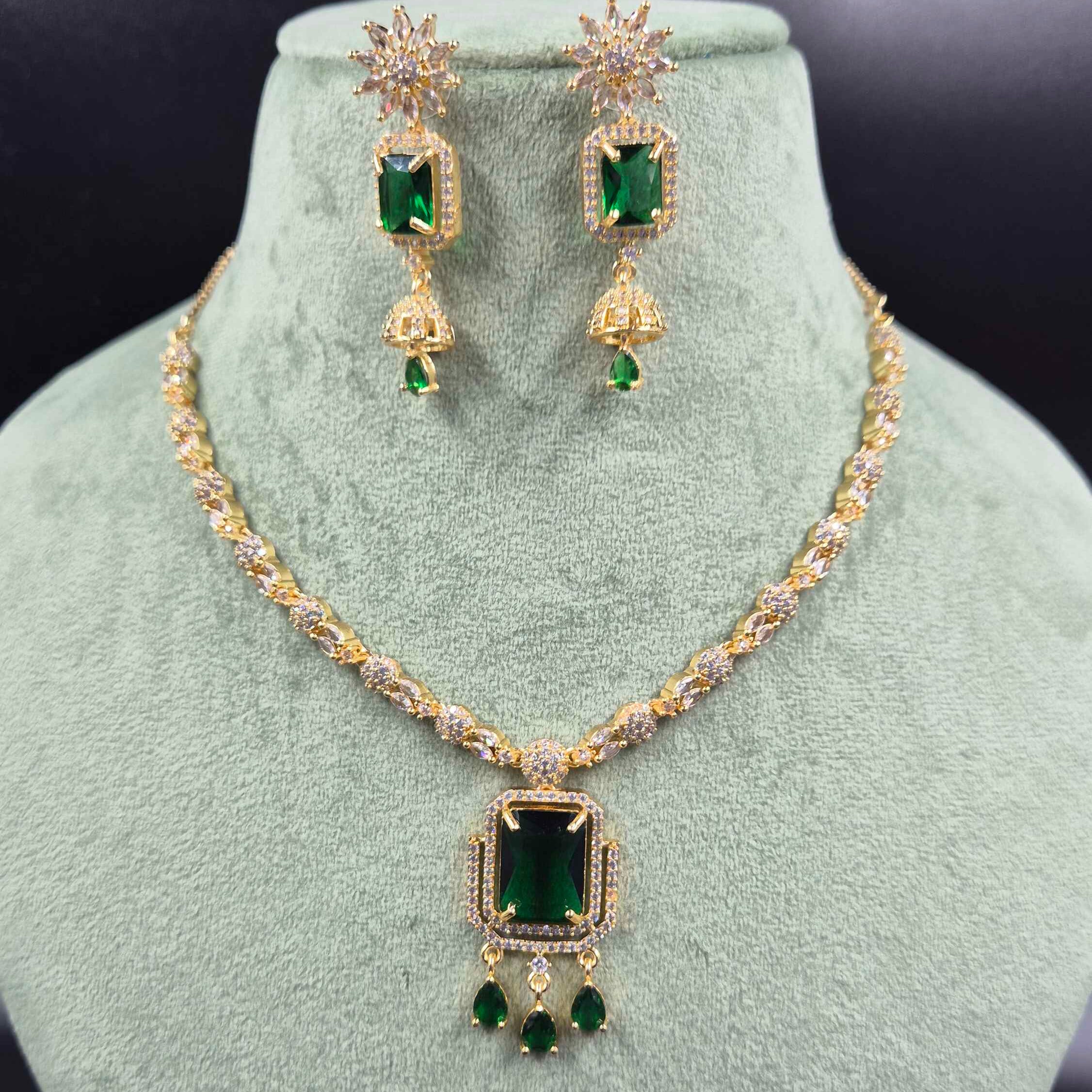 Green Emerald AD Necklace Set with Earrings
