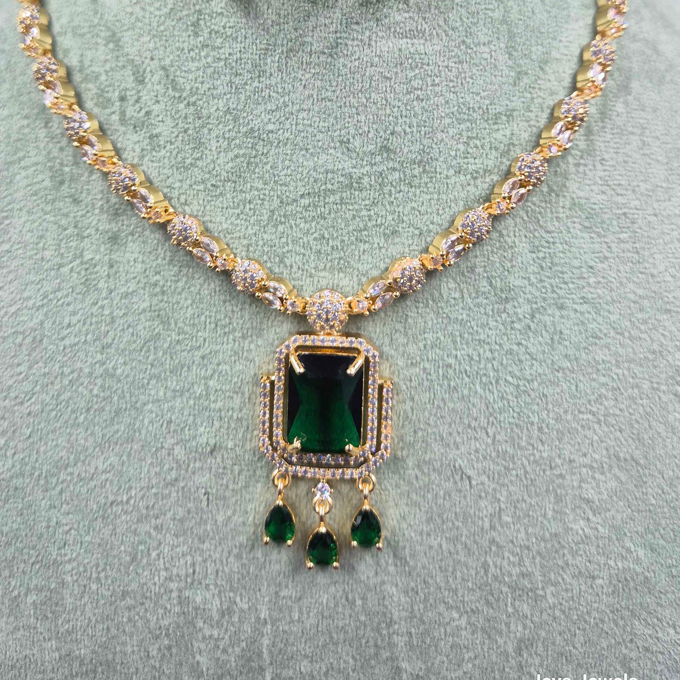 Green Emerald AD Necklace Set with Earrings
