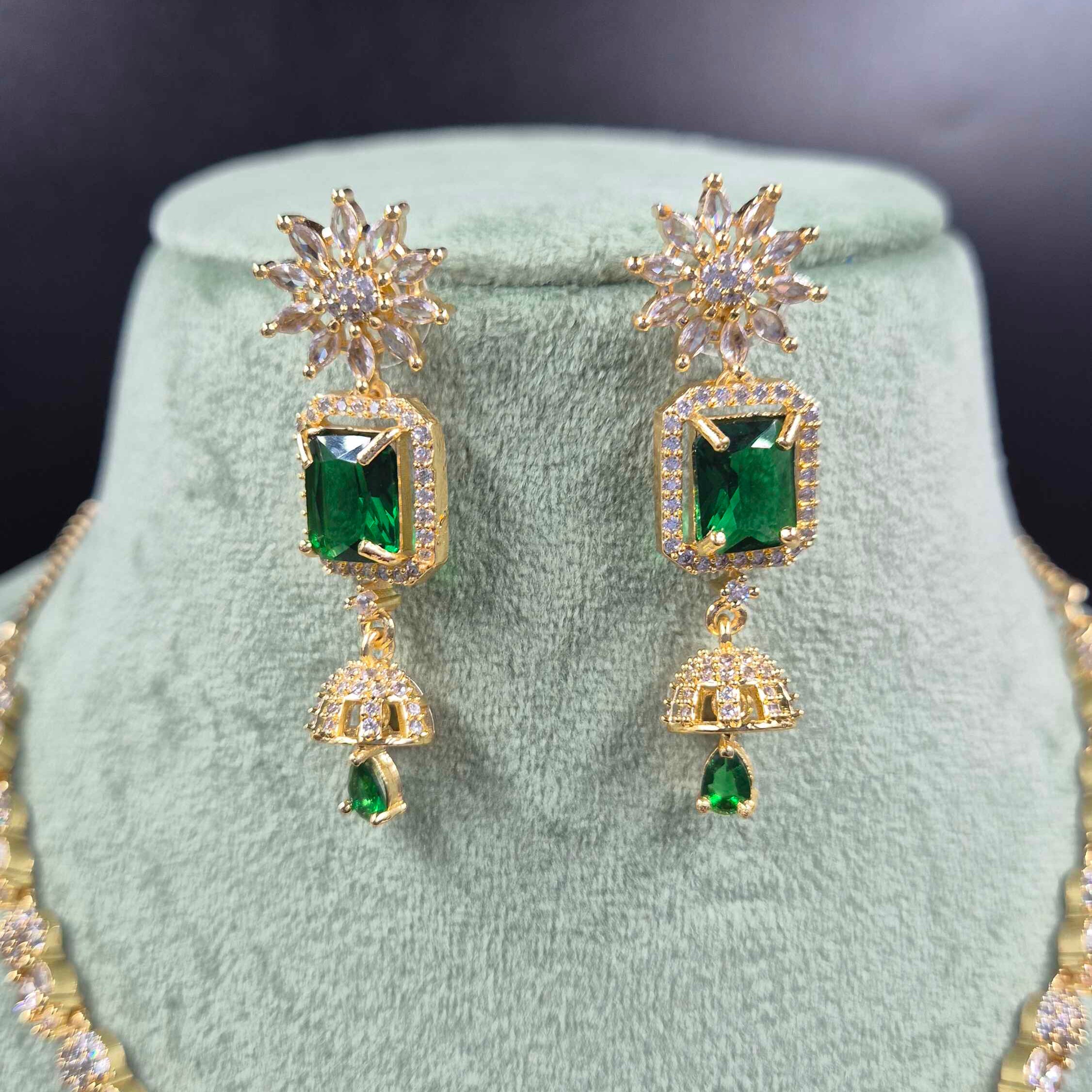 Green Emerald AD Necklace Set with Earrings