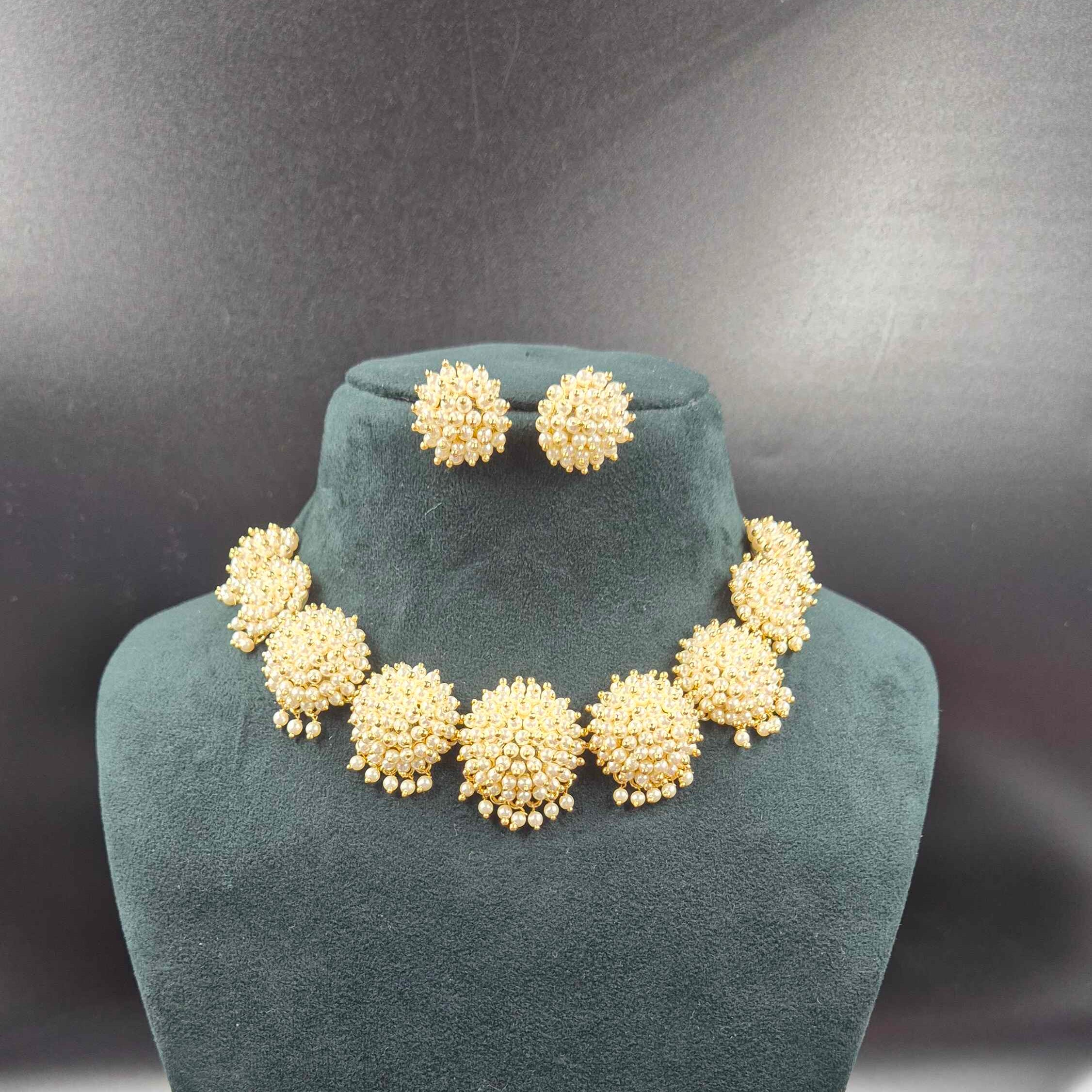 Pearl Choker Necklace Set with Matching Earrings | Traditional Bridal Jewellery
