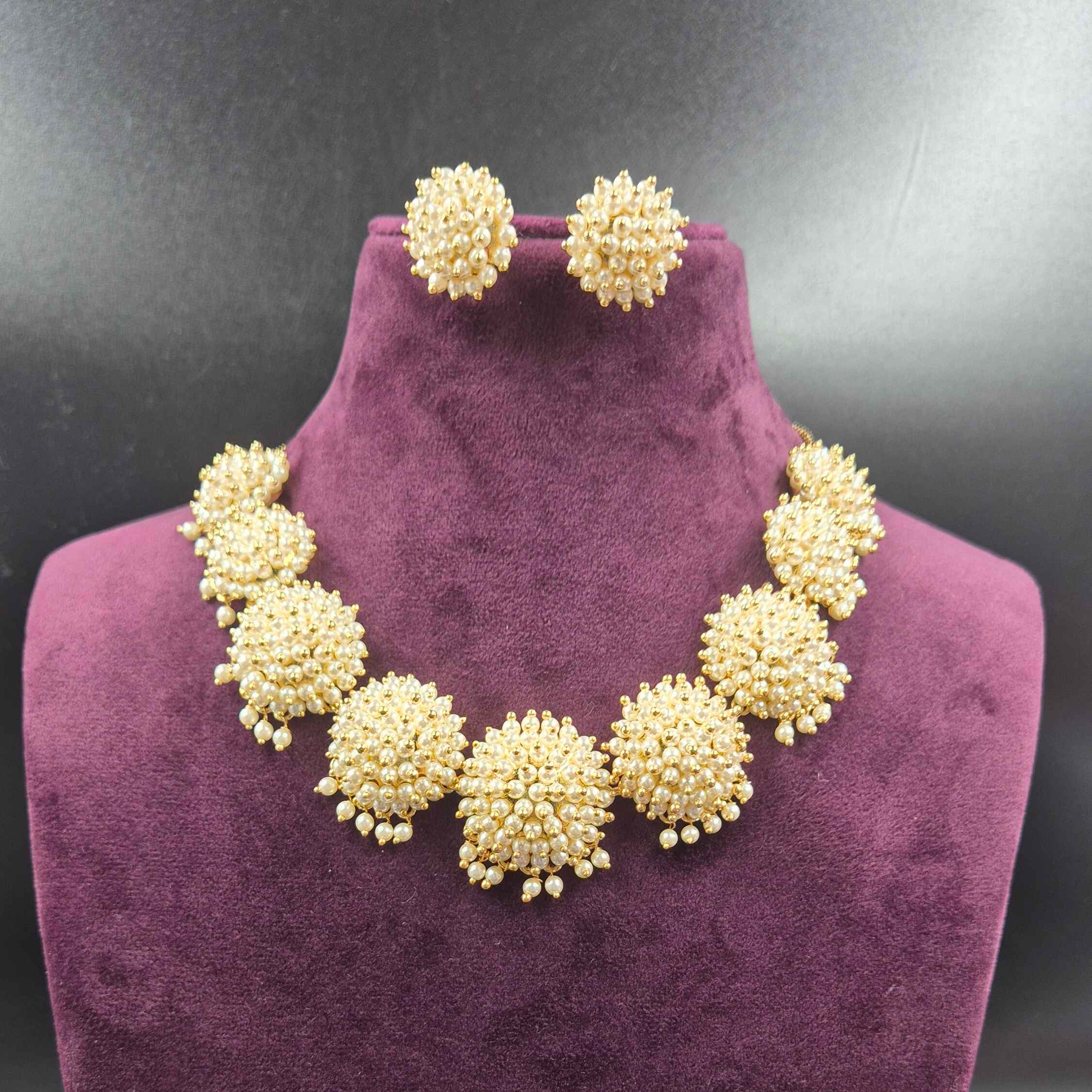 Pearl Choker Necklace Set with Matching Earrings | Traditional Bridal Jewellery