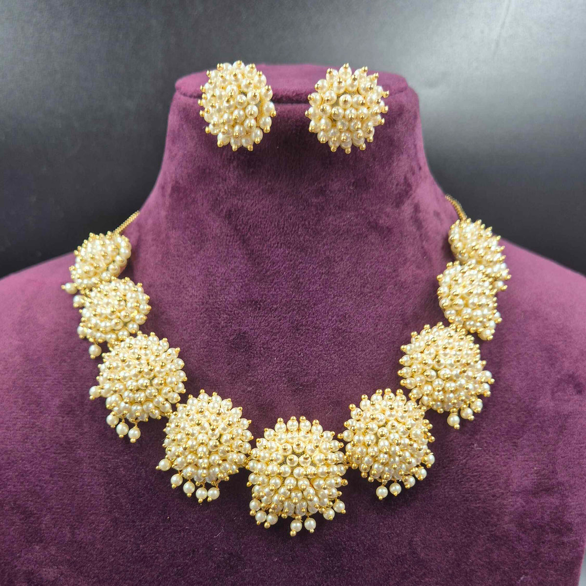 Pearl Choker Necklace Set with Matching Earrings | Traditional Bridal Jewellery