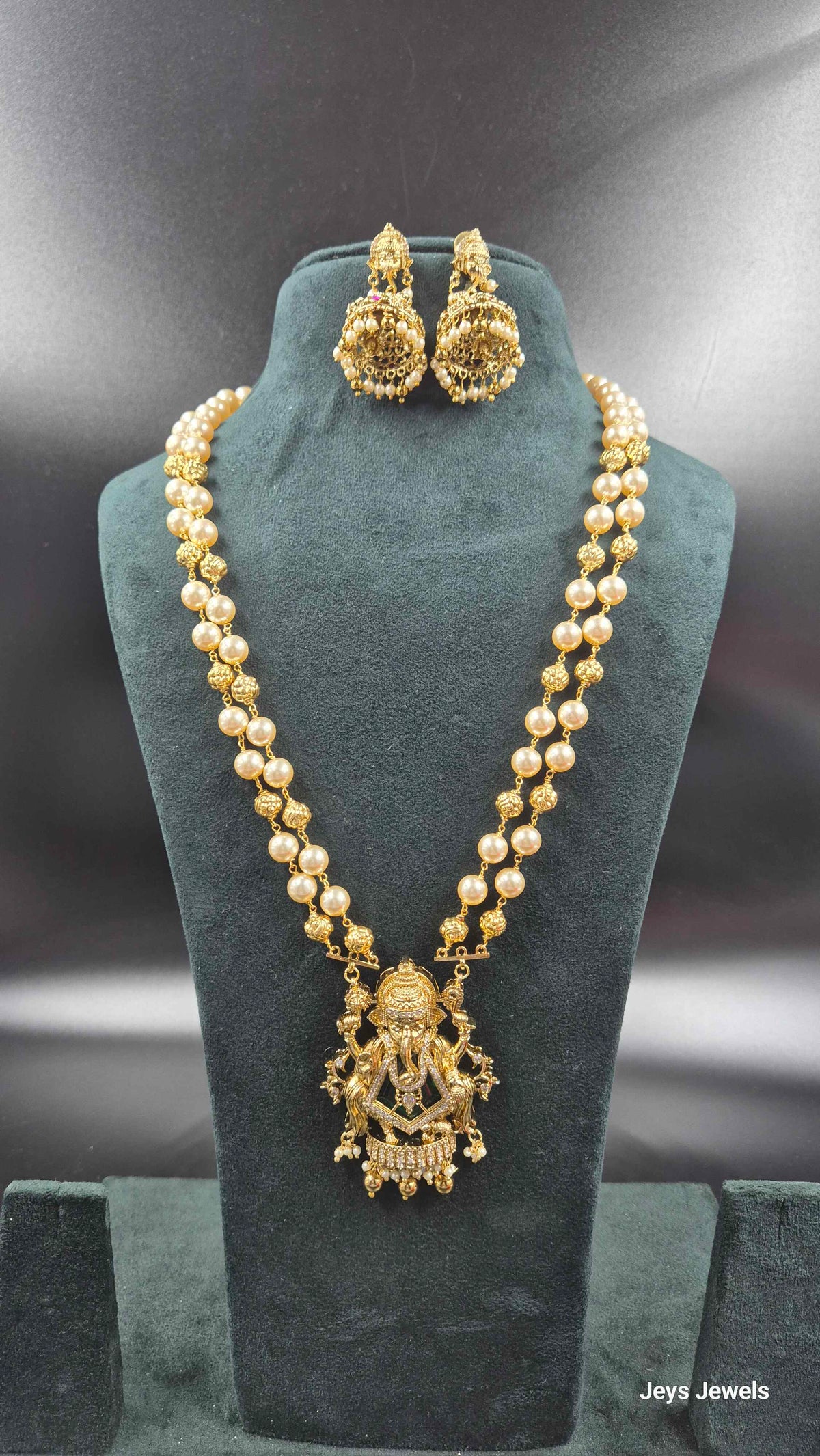2 Strand Pearl Ganesha Pendant Haram | Traditional Temple Jewellery