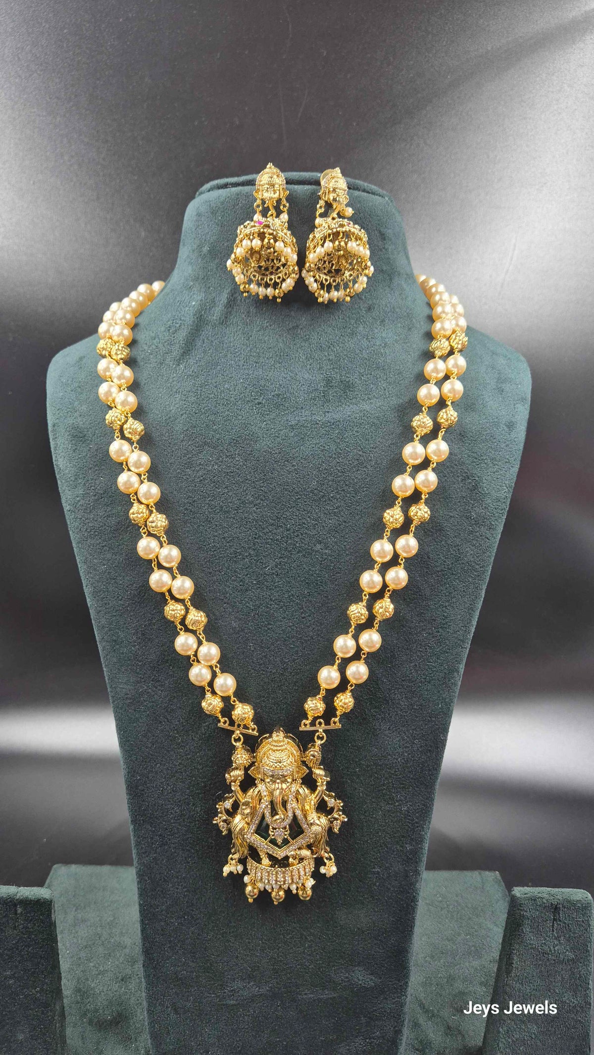 2 Strand Pearl Ganesha Pendant Haram | Traditional Temple Jewellery
