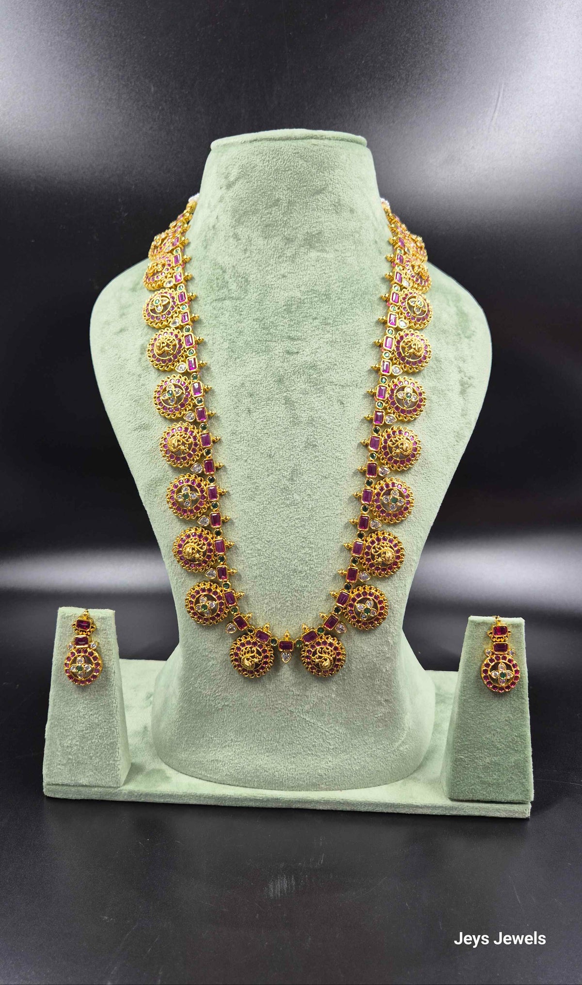 Ruby Kemp Stone Kasu Mala Haram | Traditional Temple Jewellery