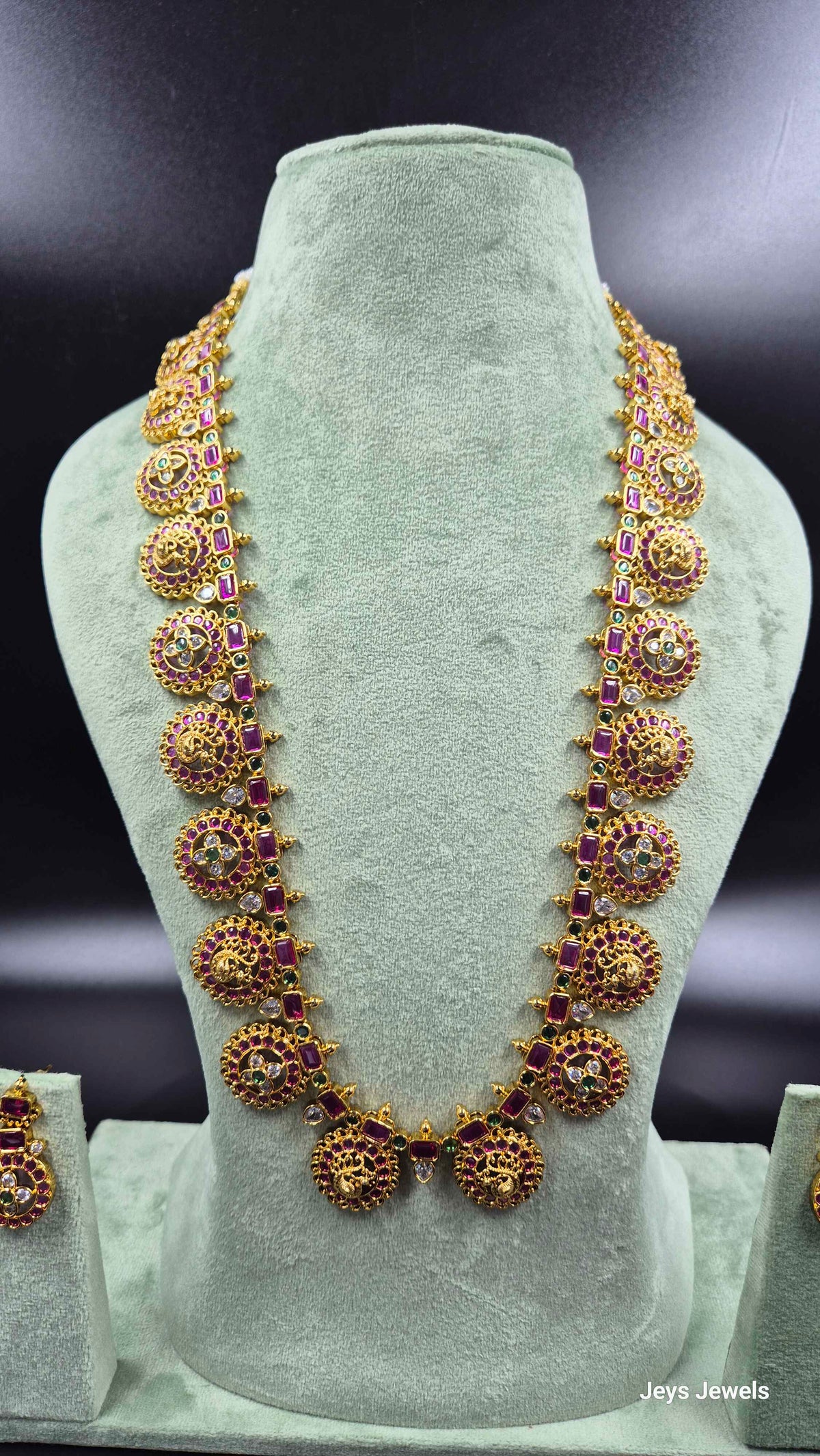 Ruby Kemp Stone Kasu Mala Haram | Traditional Temple Jewellery