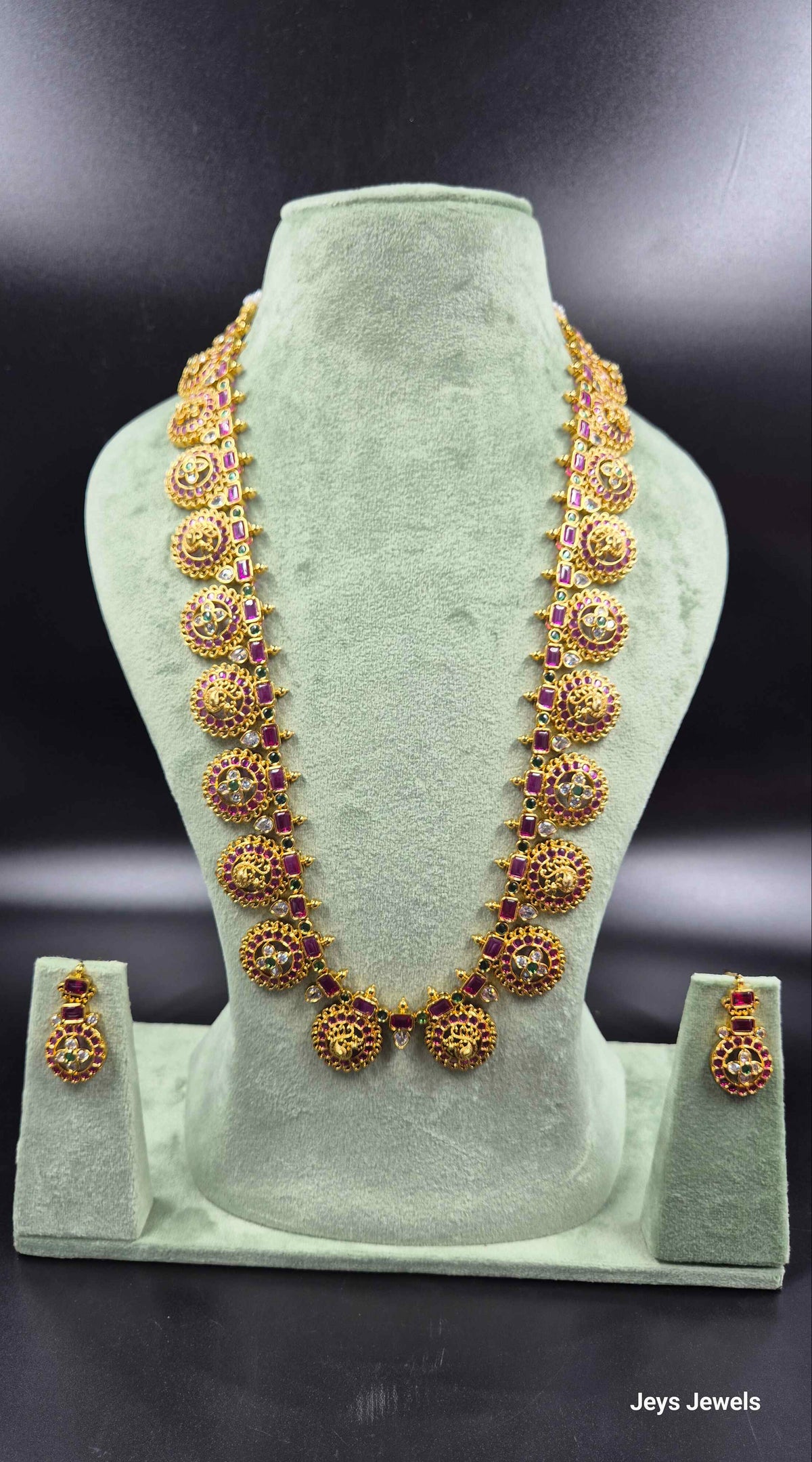 Ruby Kemp Stone Kasu Mala Haram | Traditional Temple Jewellery