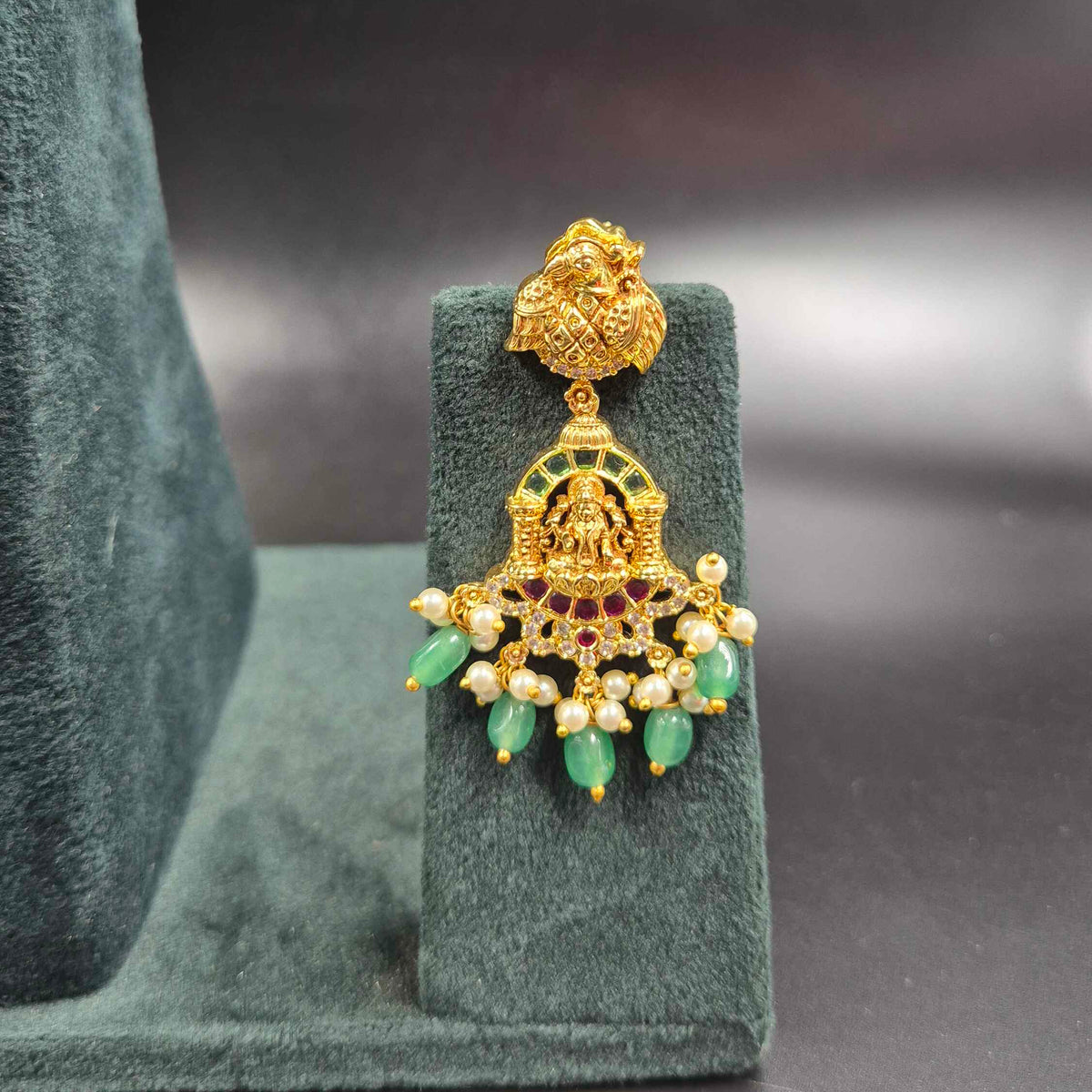 Lakshmi Nakashi Haram with Ruby & Green Stones | Temple Jewellery