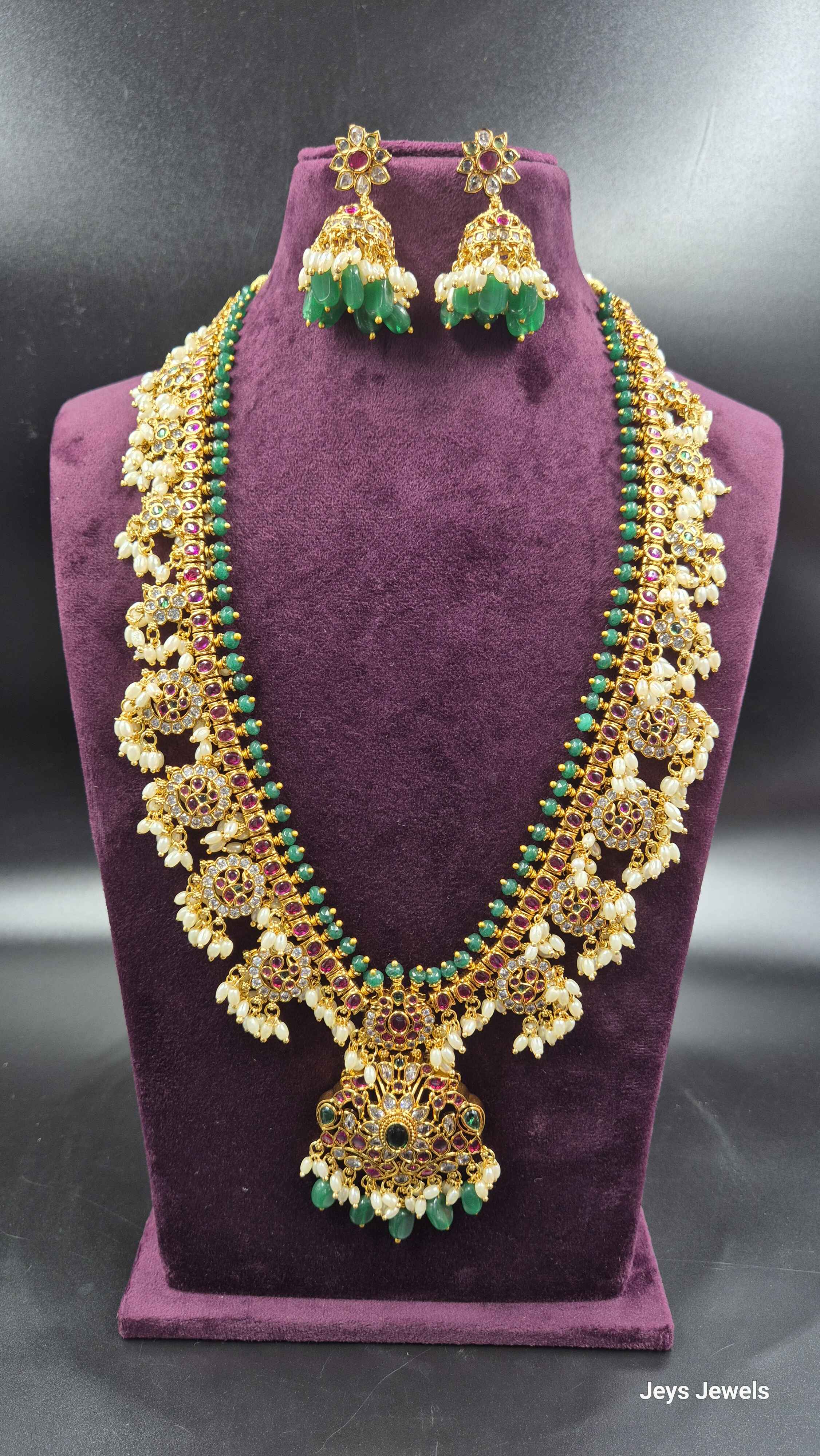 Guttapusalu Kemp Stone Haram with Ruby & Green Stones | Traditional Jewellery