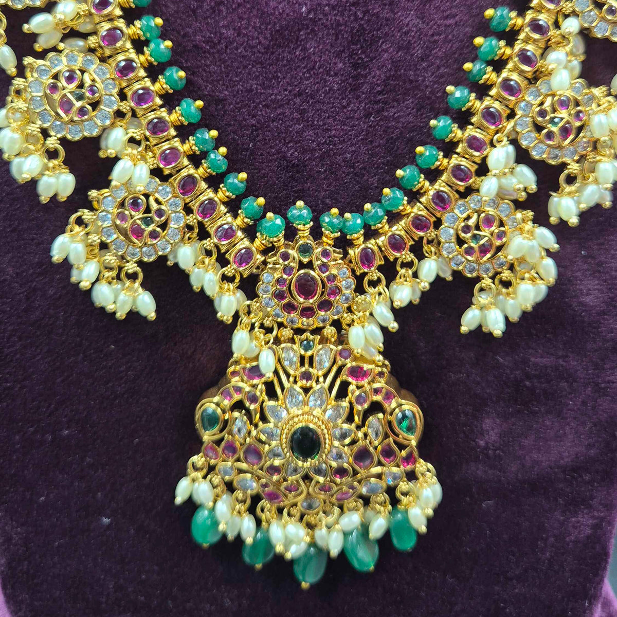 Guttapusalu Kemp Stone Haram with Ruby & Green Stones | Traditional Jewellery