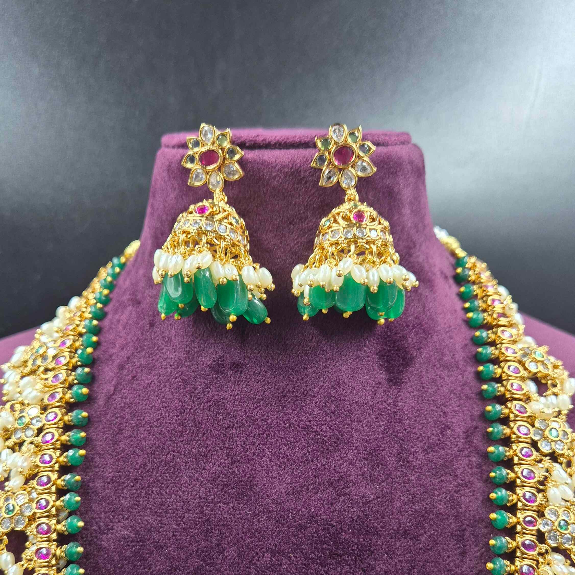 Guttapusalu Kemp Stone Haram with Ruby & Green Stones | Traditional Jewellery