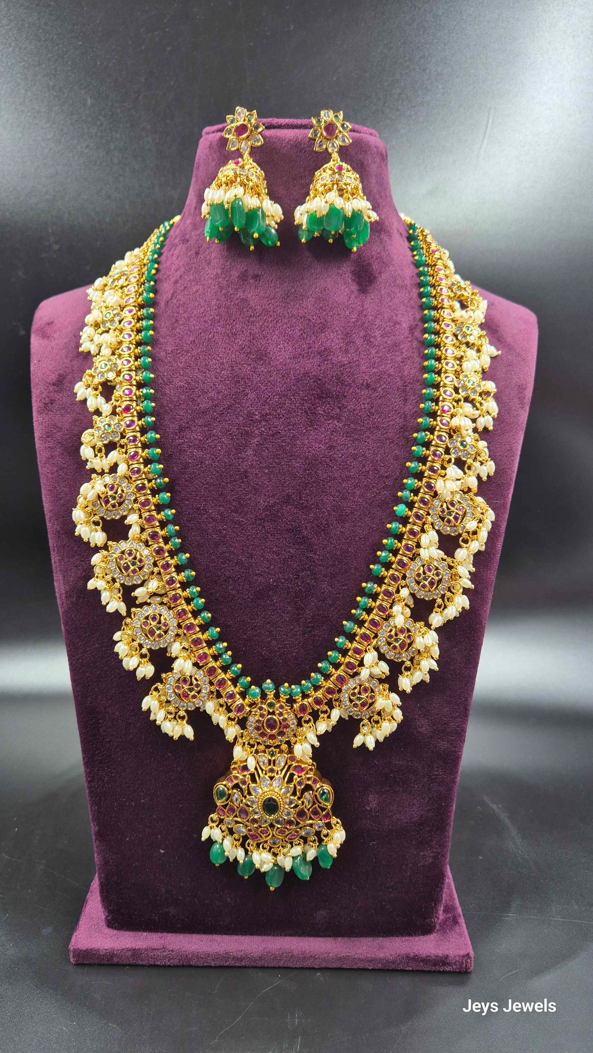 Guttapusalu Kemp Stone Haram with Ruby & Green Stones | Traditional Jewellery