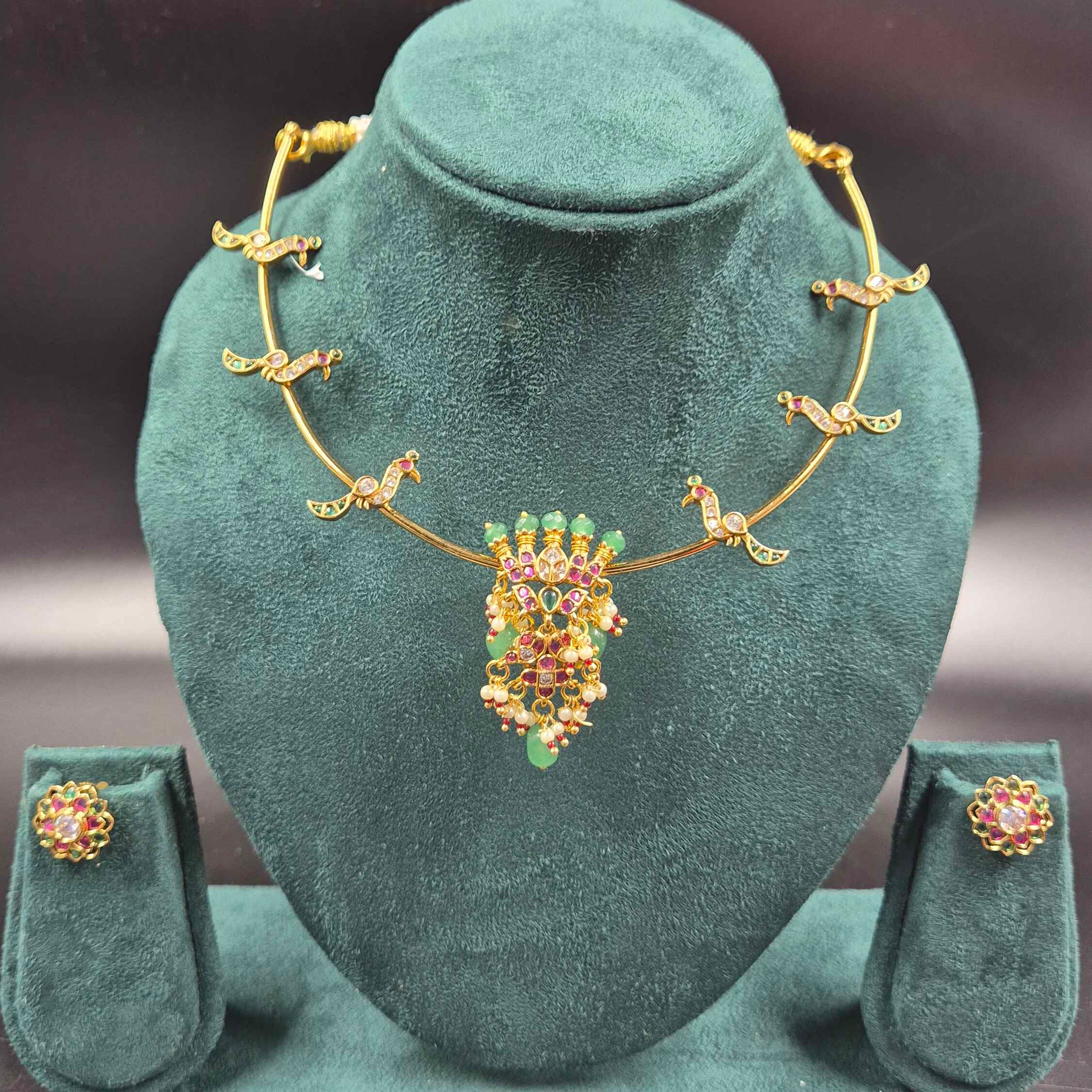 Hasli- Bird Perching Necklace with Multicolour Stones | Traditional Jewellery