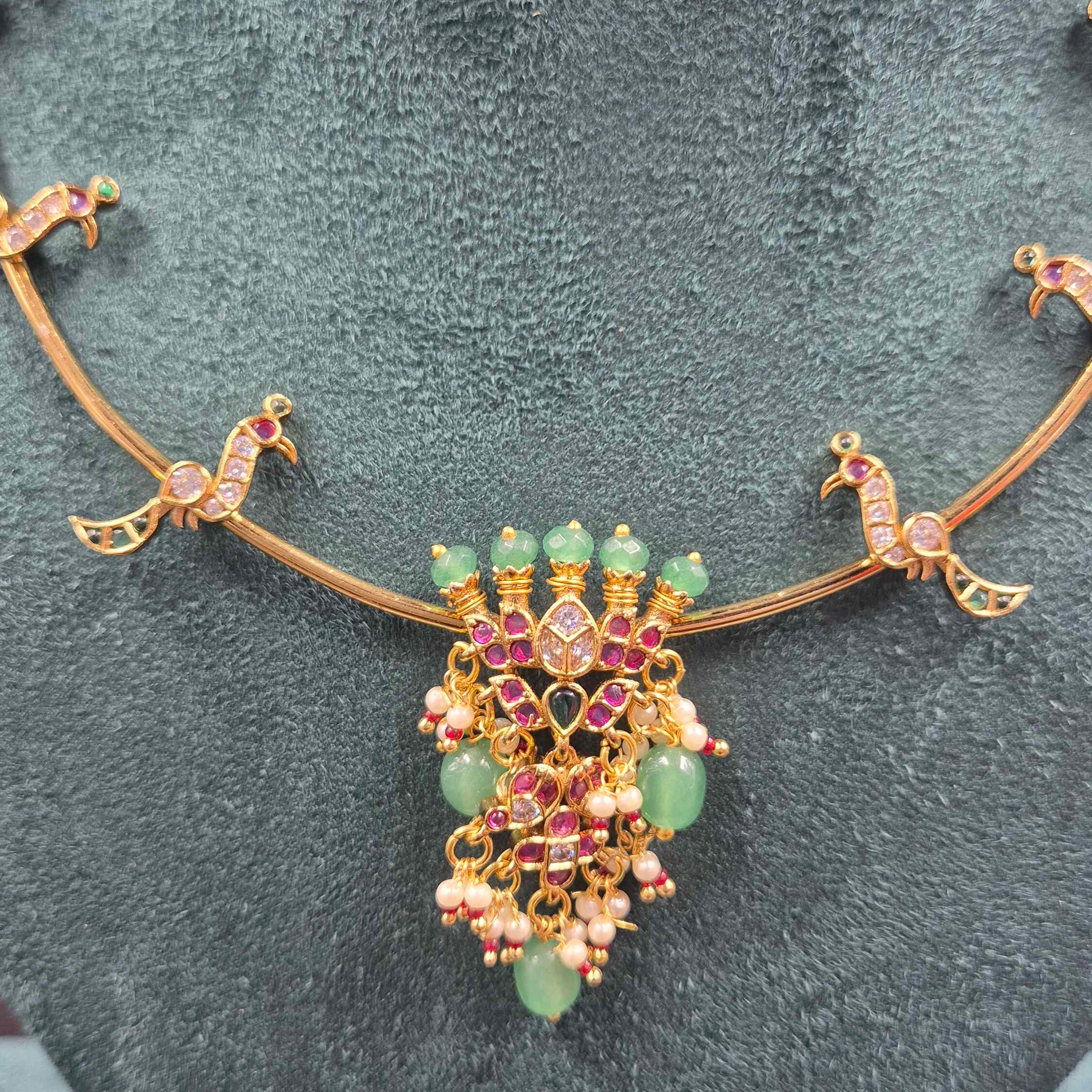Hasli- Bird Perching Necklace with Multicolour Stones | Traditional Jewellery