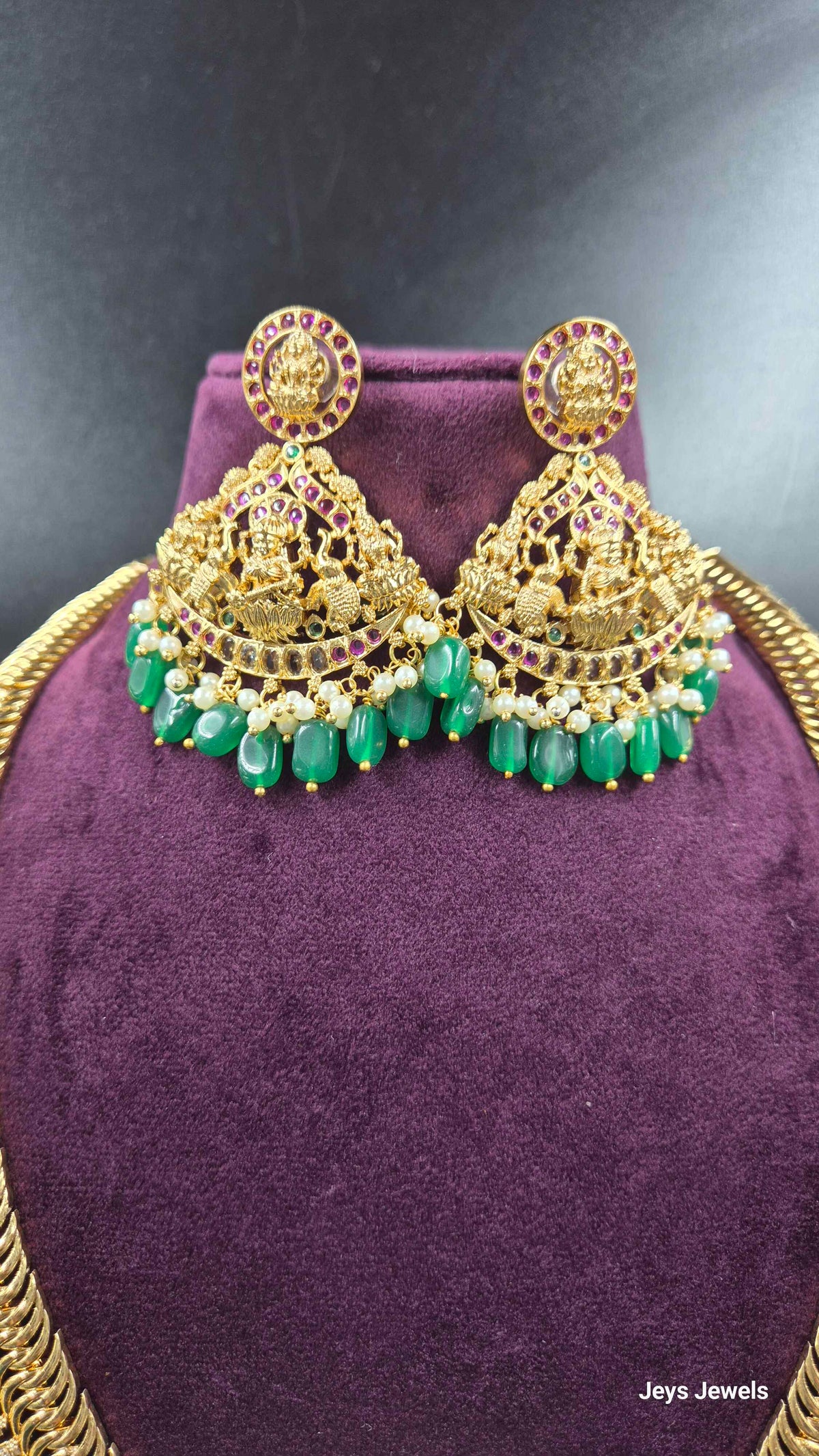 Jilebi Haram with Kundan Stones and pearl hangings & Lakshmi Pendant | Traditional Bridal Jewellery