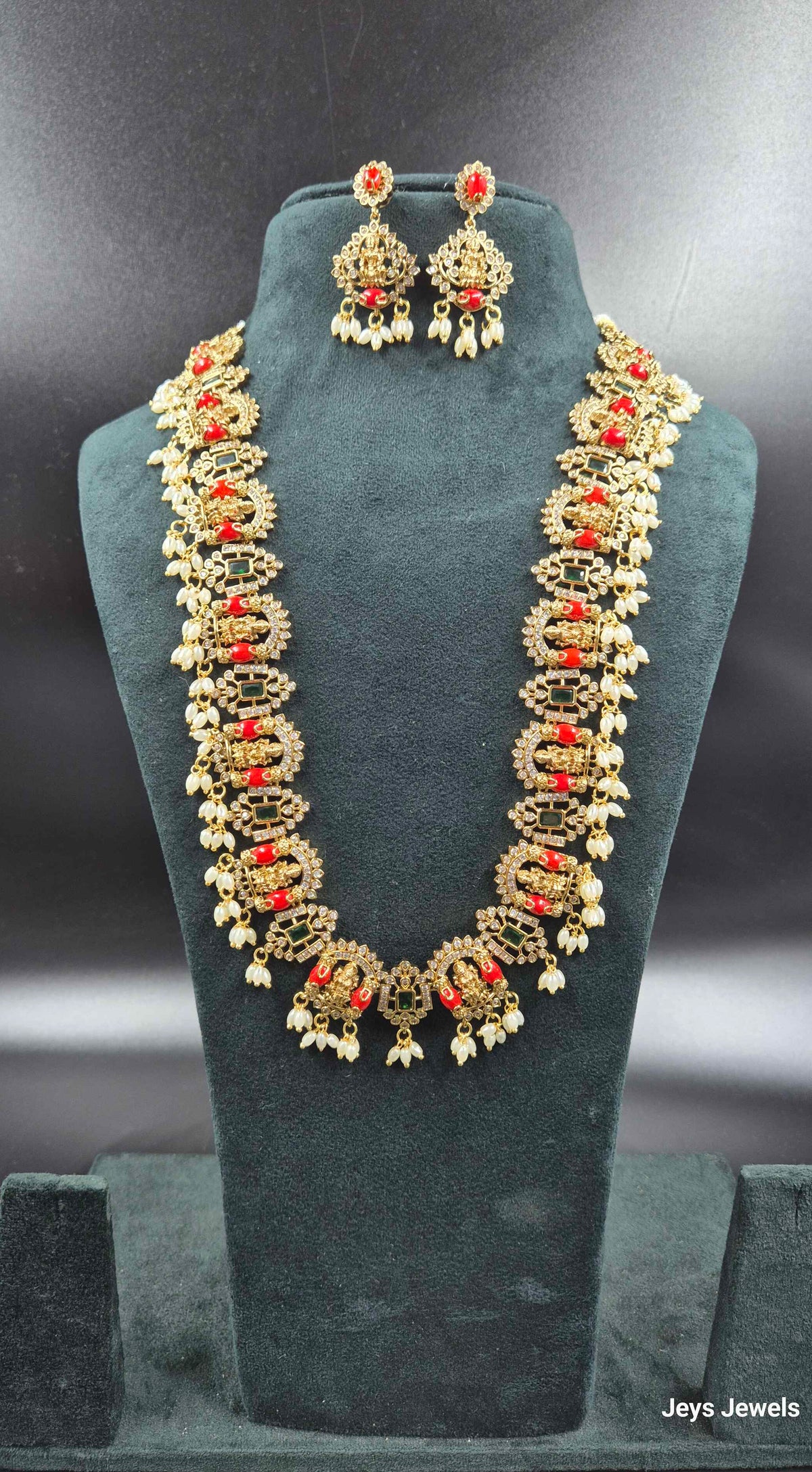 Orange Coral Lakshmi Haram with Pearl Drops | Traditional Temple Jewellery