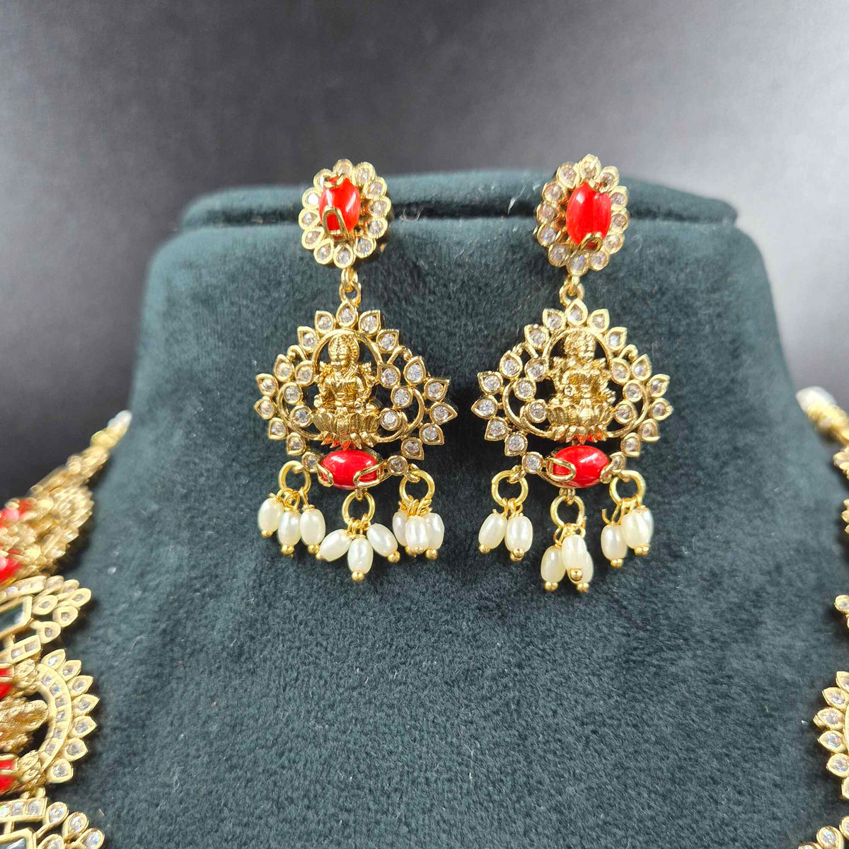 Orange Coral Lakshmi Haram with Pearl Drops | Traditional Temple Jewellery