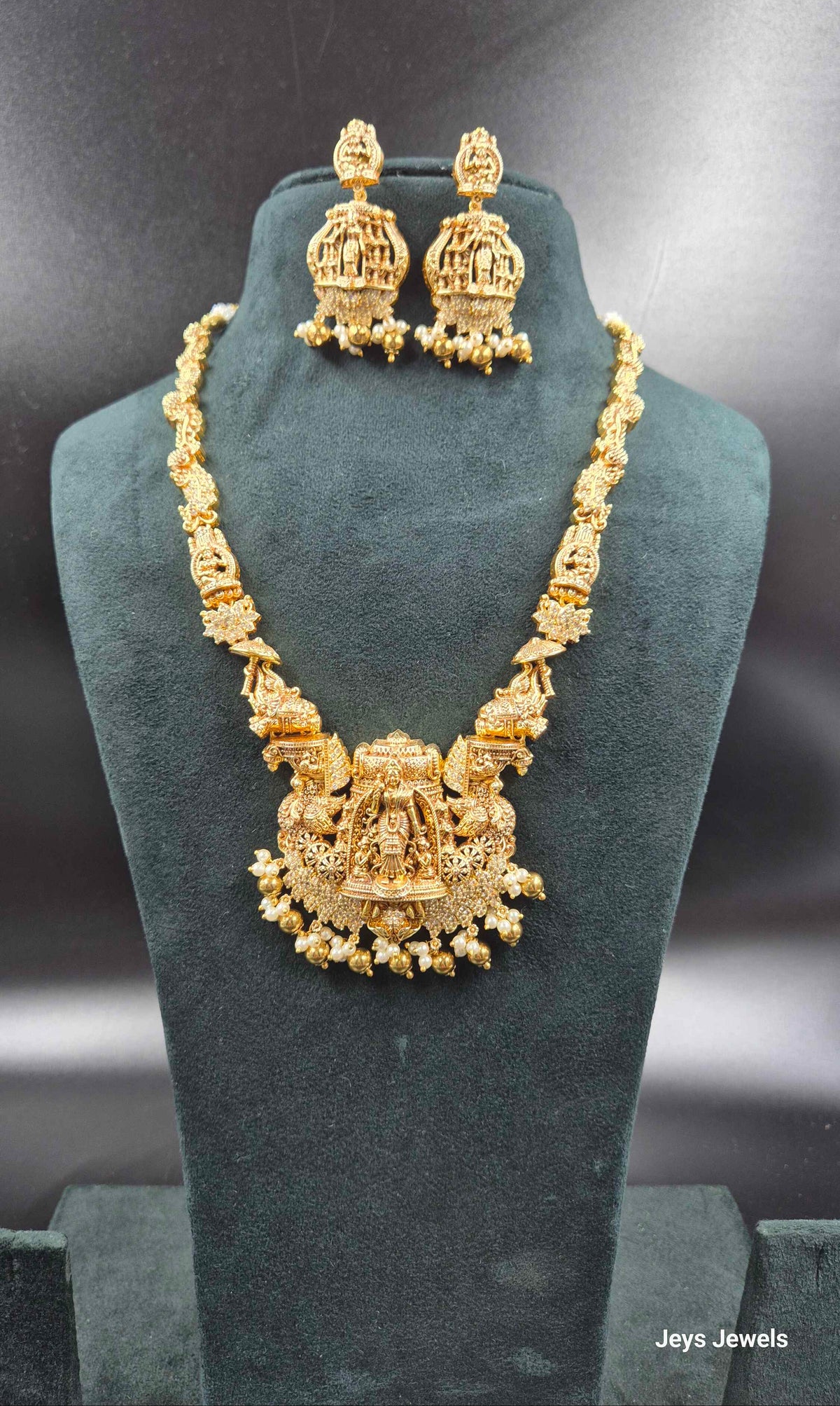 Meenakshi Devi Temple Haram with Pearl Drops | Traditional South Indian Jewellery