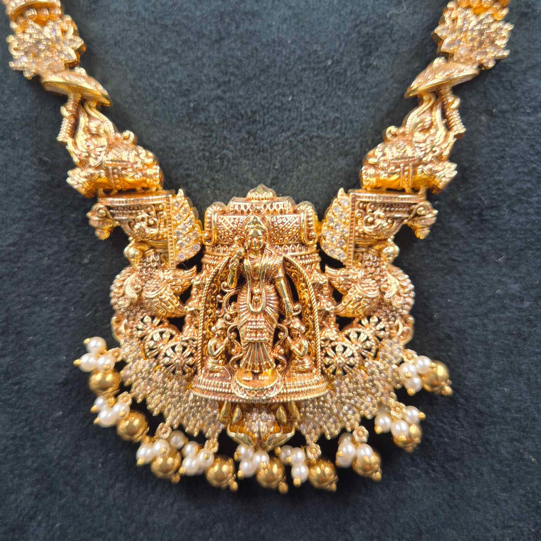 Meenakshi Devi Temple Haram with Pearl Drops | Traditional South Indian Jewellery