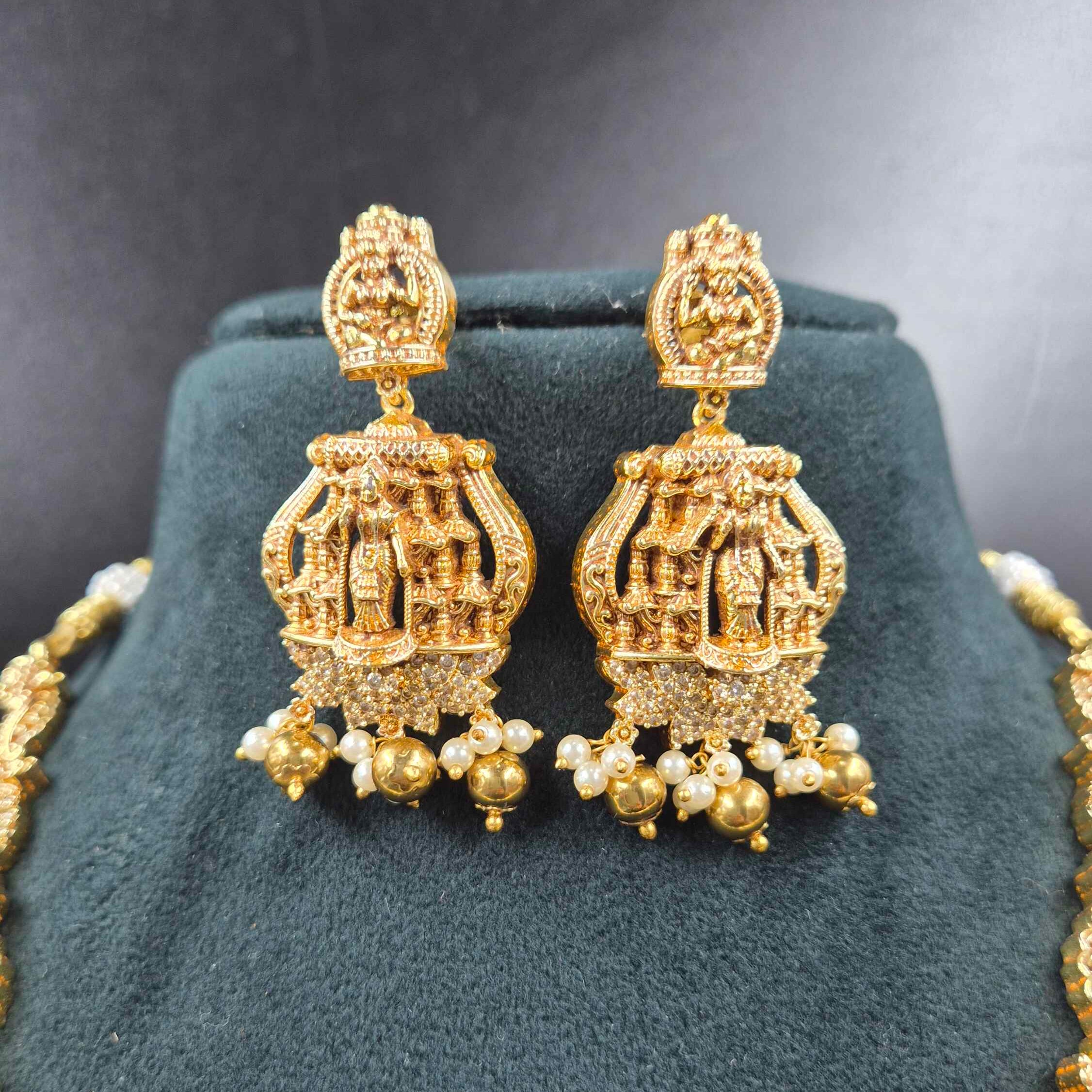 Meenakshi Devi Temple Haram with Pearl Drops | Traditional South Indian Jewellery