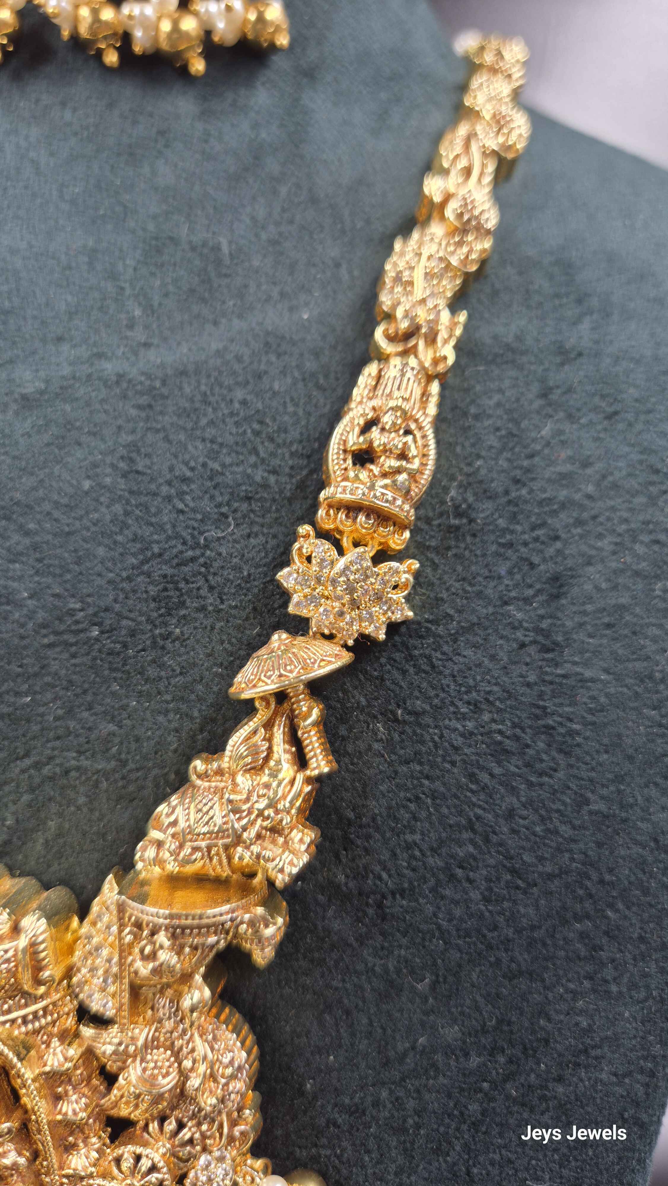 Meenakshi Devi Temple Haram with Pearl Drops | Traditional South Indian Jewellery