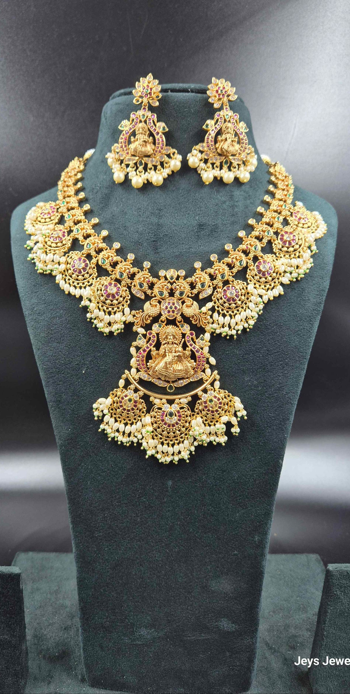 Anna Poorani Devi pendant ,Jadau Kundan Necklace Set with Pearl Drops | Bridal Jewellery
