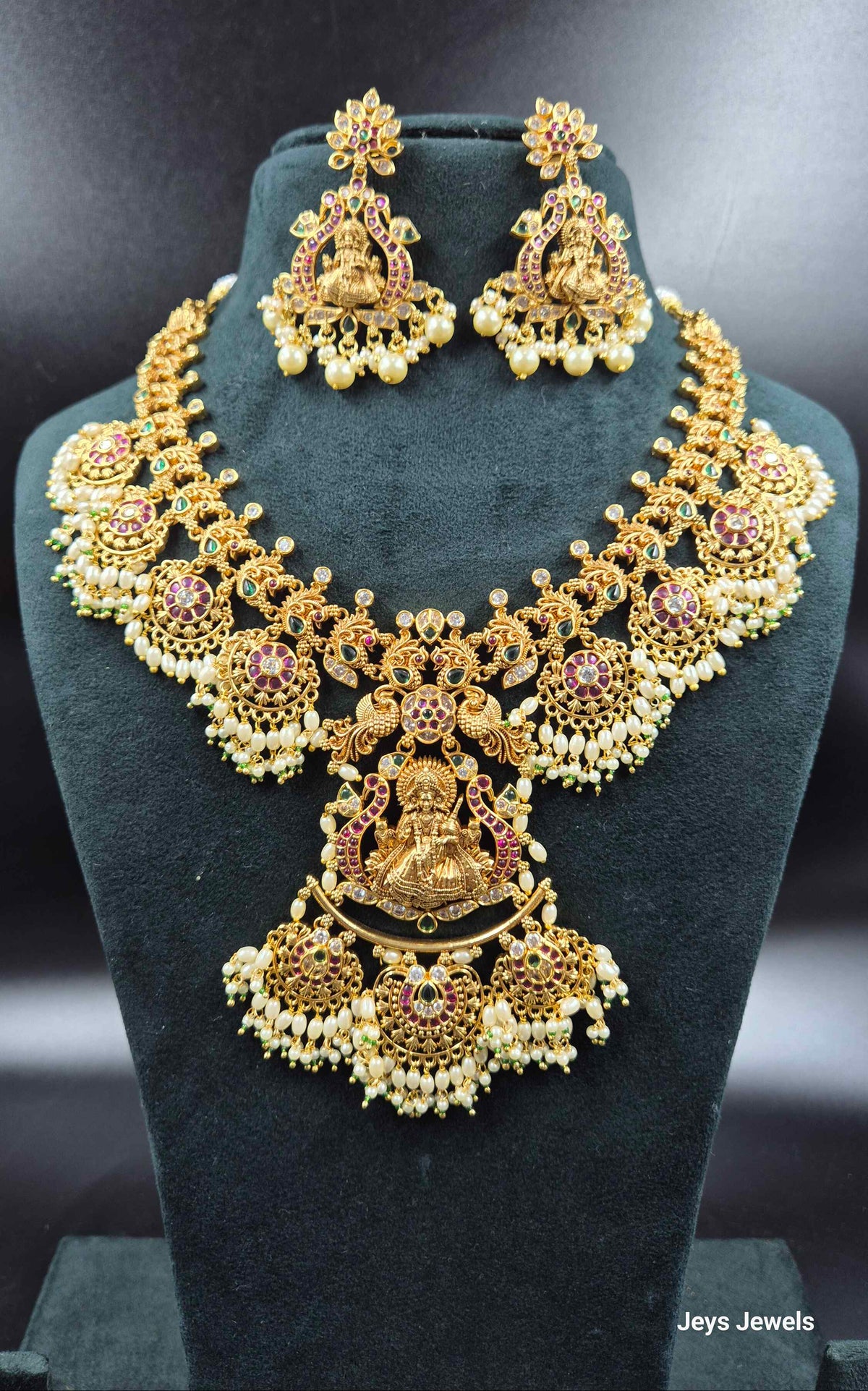 Anna Poorani Devi pendant ,Jadau Kundan Necklace Set with Pearl Drops | Bridal Jewellery