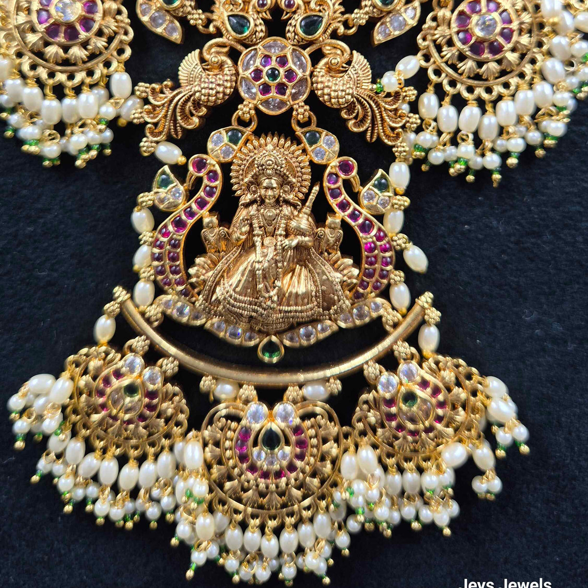 Anna Poorani Devi pendant ,Jadau Kundan Necklace Set with Pearl Drops | Bridal Jewellery