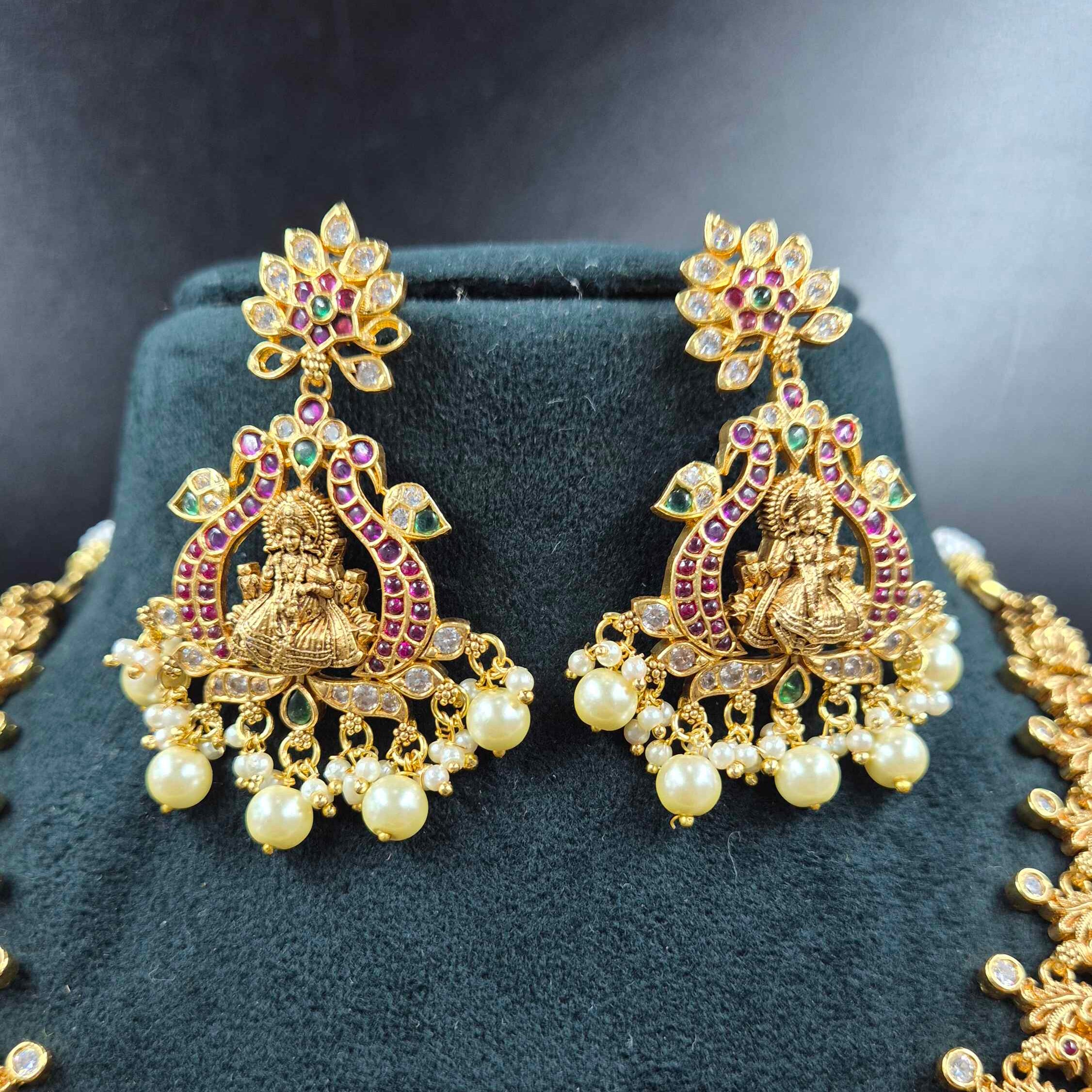 Anna Poorani Devi pendant ,Jadau Kundan Necklace Set with Pearl Drops | Bridal Jewellery