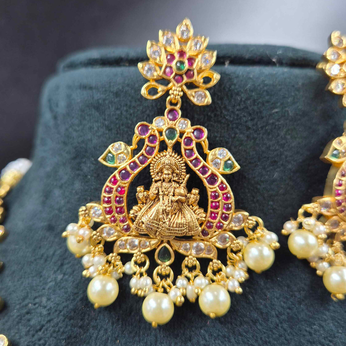 Anna Poorani Devi pendant ,Jadau Kundan Necklace Set with Pearl Drops | Bridal Jewellery