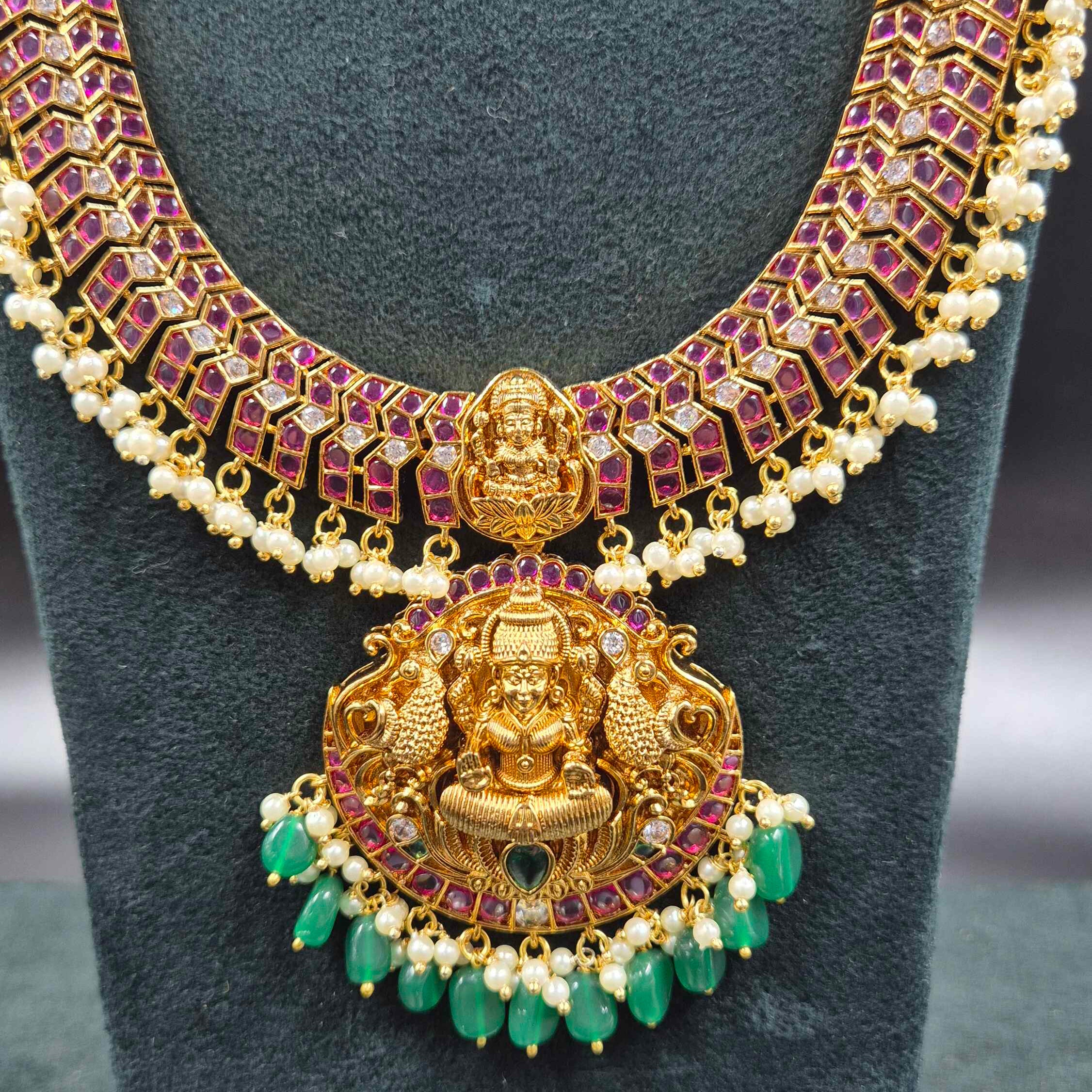 Jalebi Chain Model Haram with Kundan Stones & Lakshmi Pendant | Bridal Jewellery
