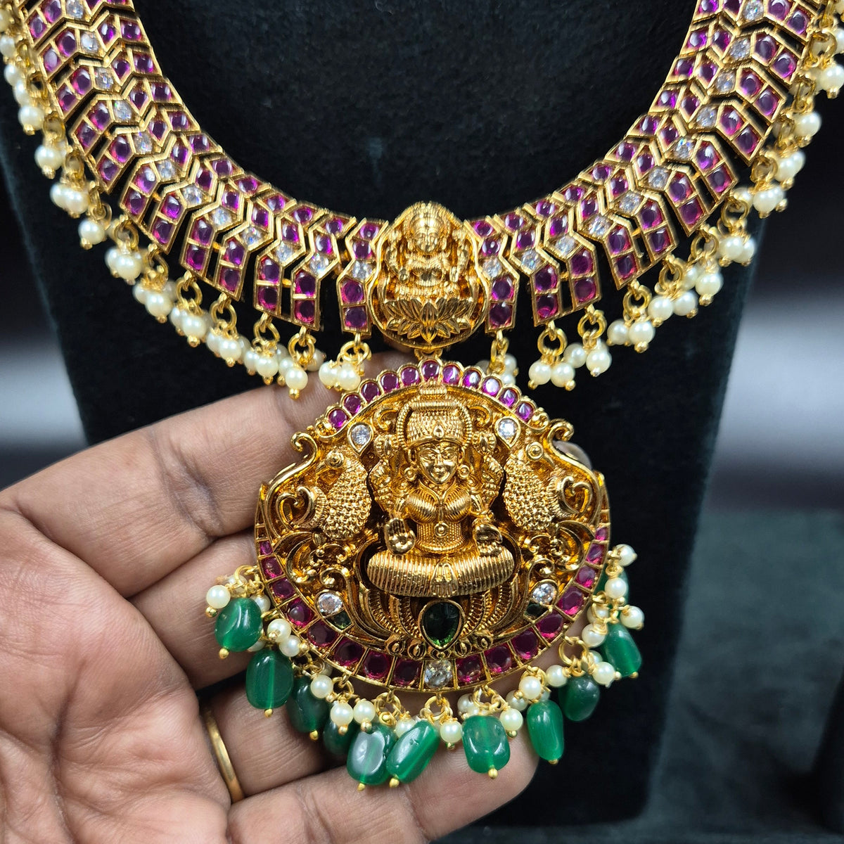 Jalebi Chain Model Haram with Kundan Stones & Lakshmi Pendant | Bridal Jewellery