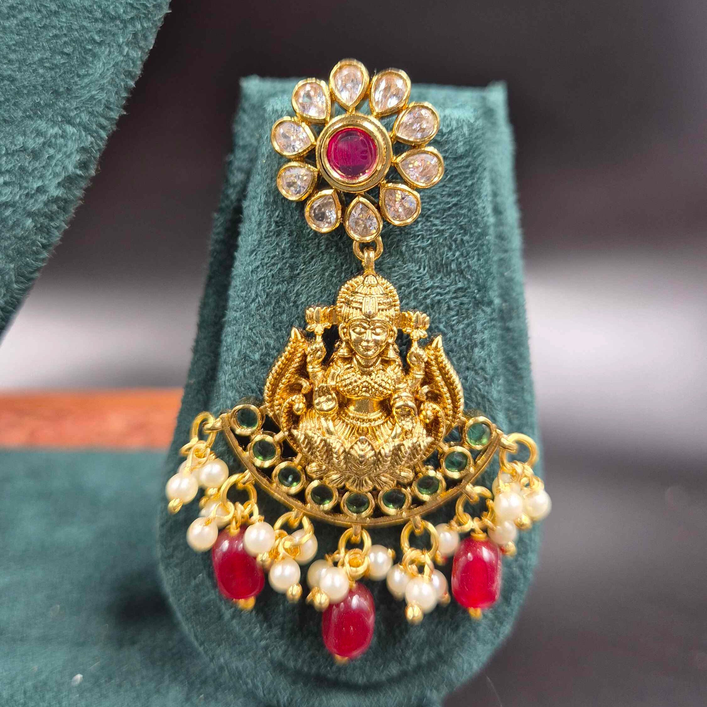 Hasli Necklace with Lakshmi Pendant & Pearl Drops | Traditional Temple Jewellery