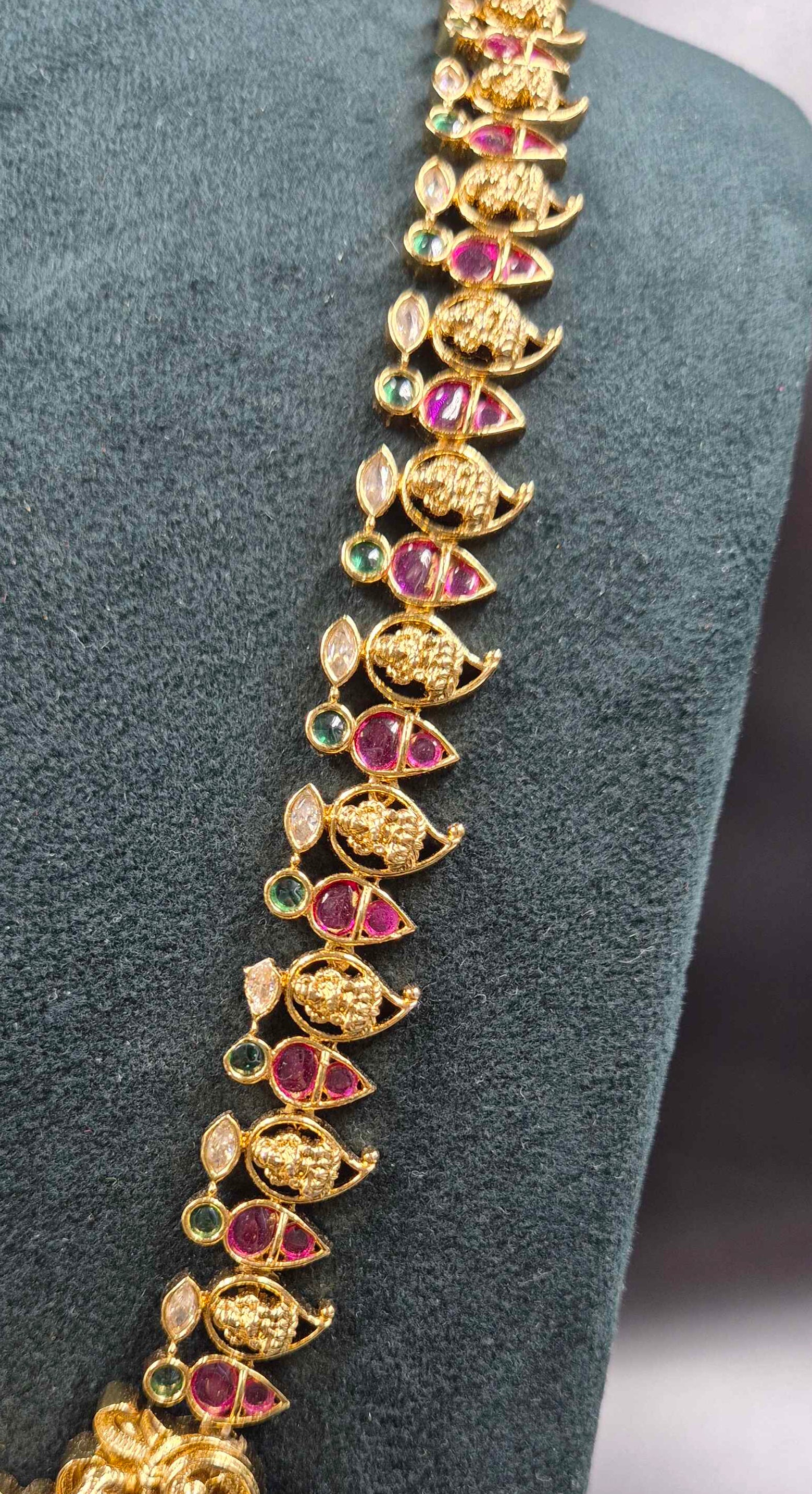 Jadau Kundan Lakshmi Haram with Green Beads | Traditional Bridal
