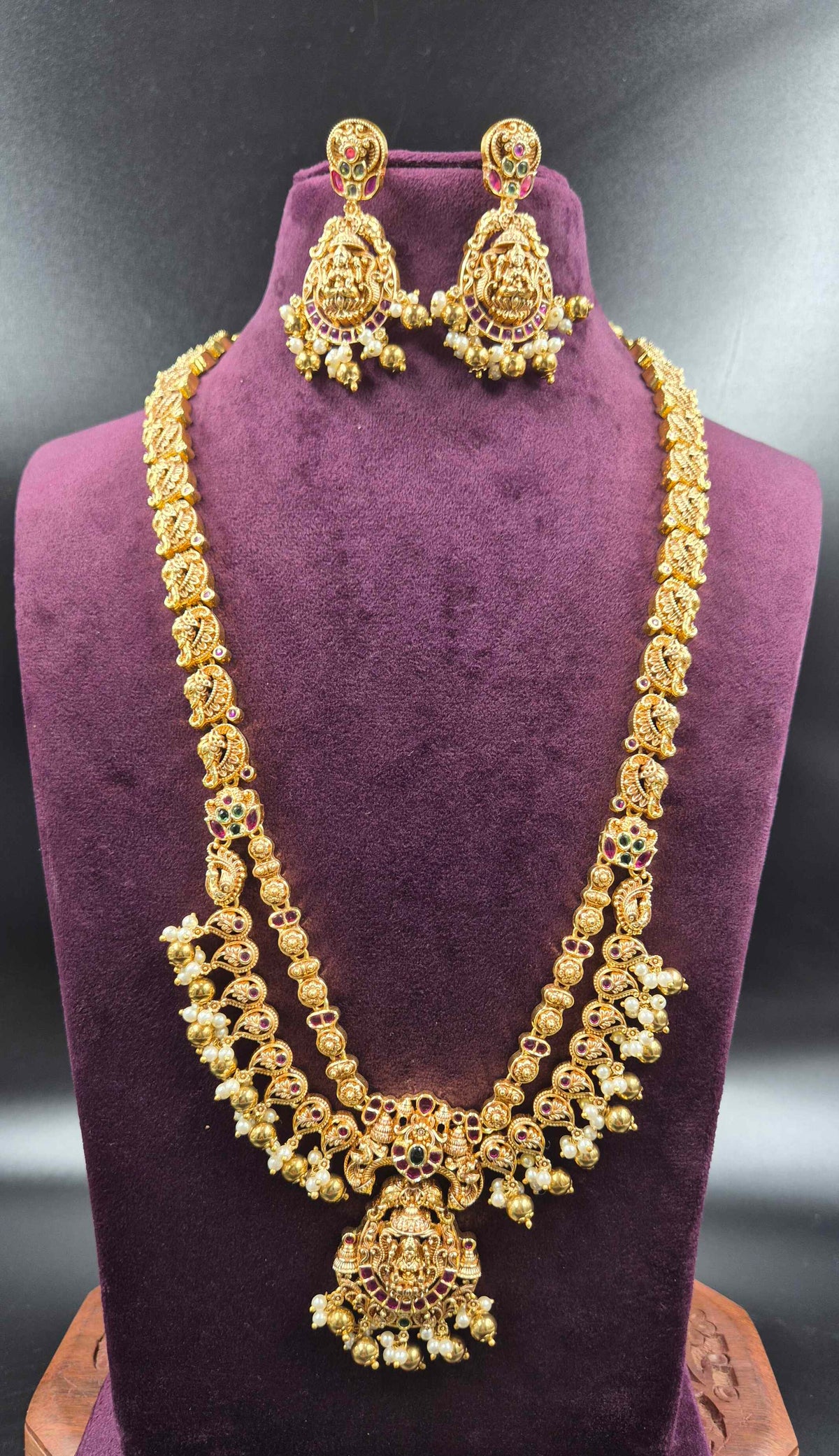 Lakshmi Devi Long Haram with Earrings | Traditional Temple Jewellery | Jeys Jewels