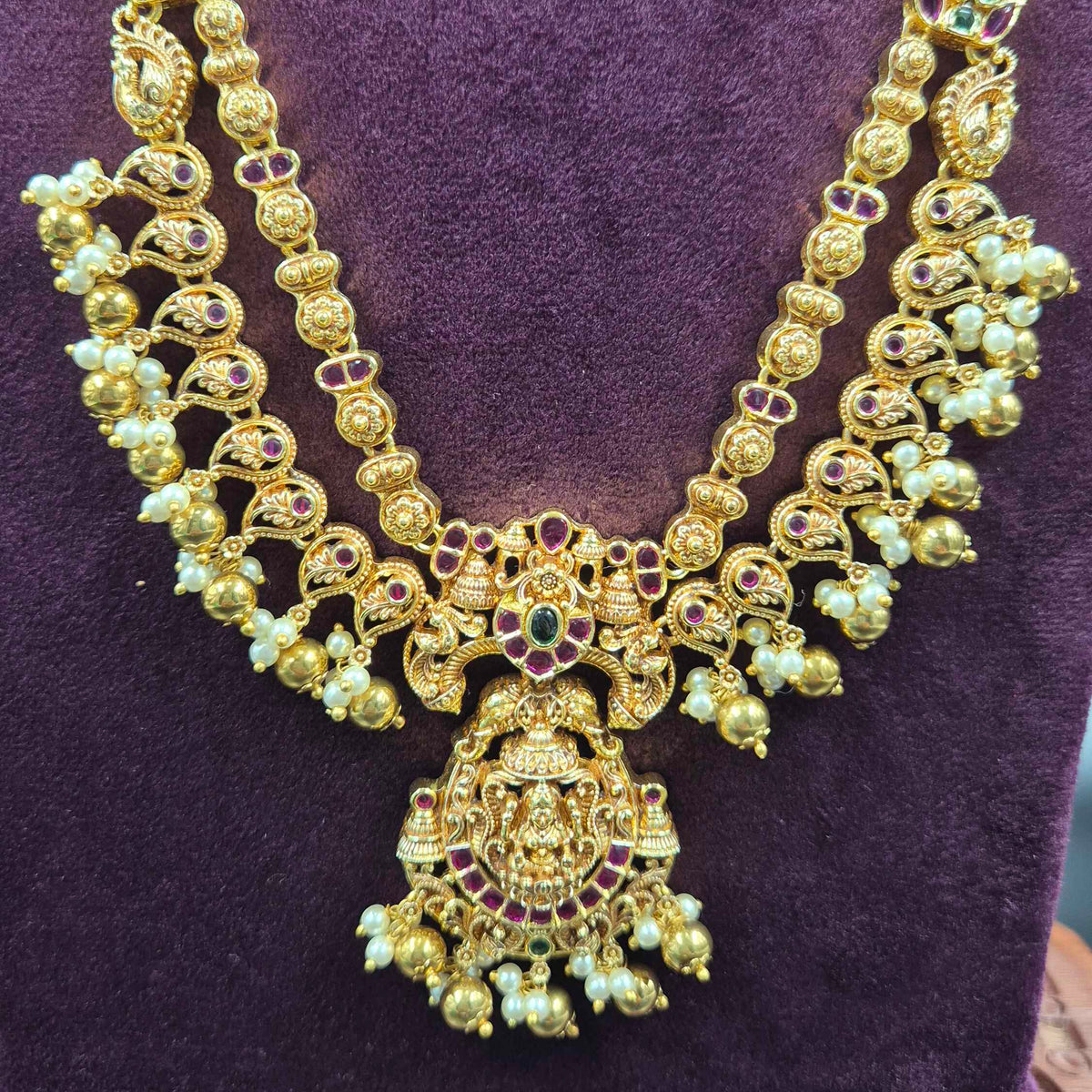 Lakshmi Devi Long Haram with Earrings | Traditional Temple Jewellery | Jeys Jewels