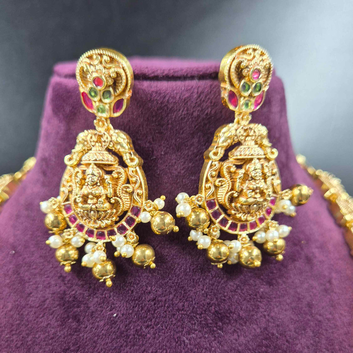 Lakshmi Devi Long Haram with Earrings | Traditional Temple Jewellery | Jeys Jewels