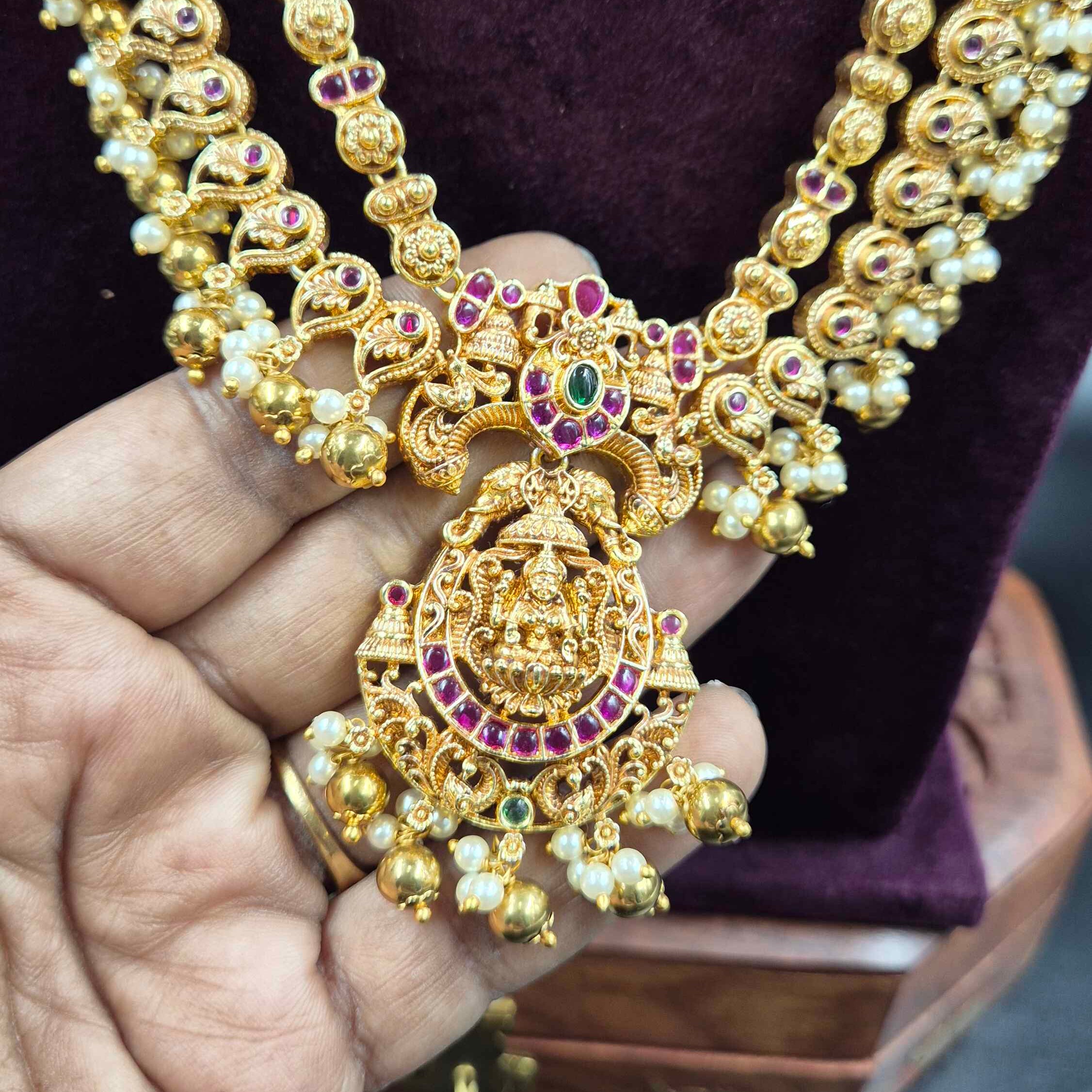 Lakshmi Devi Long Haram with Earrings | Traditional Temple Jewellery | Jeys Jewels