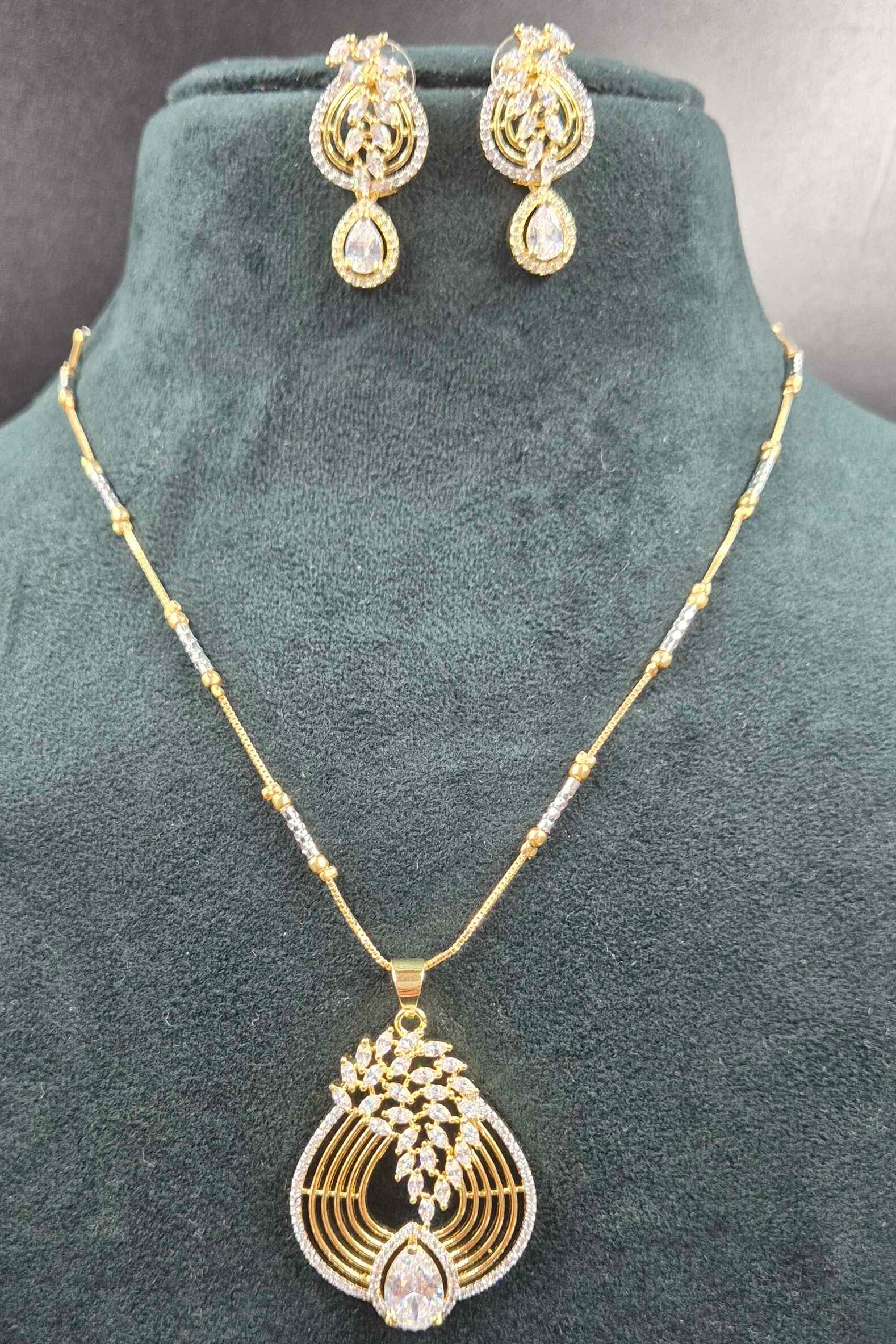 Premium  Designer CZ Floral Pendant Necklace Set with Matching Earrings | Designer Jewellery