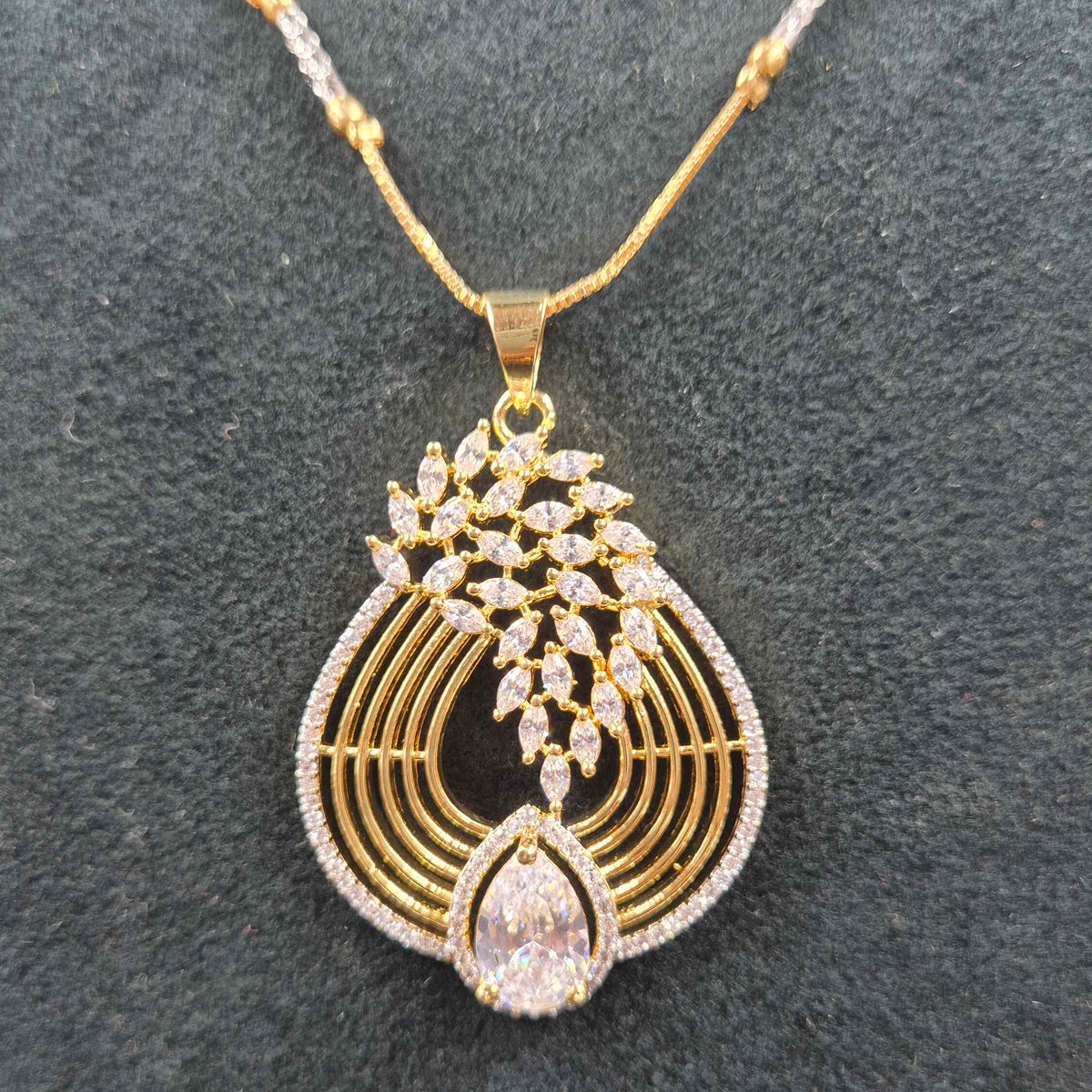 Premium  Designer CZ Floral Pendant Necklace Set with Matching Earrings | Designer Jewellery