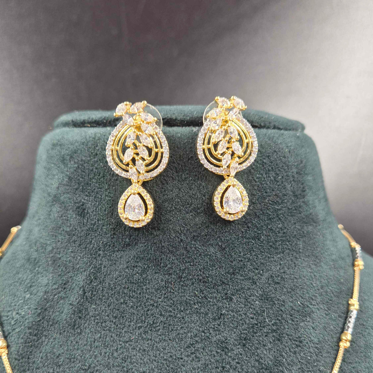 Premium  Designer CZ Floral Pendant Necklace Set with Matching Earrings | Designer Jewellery