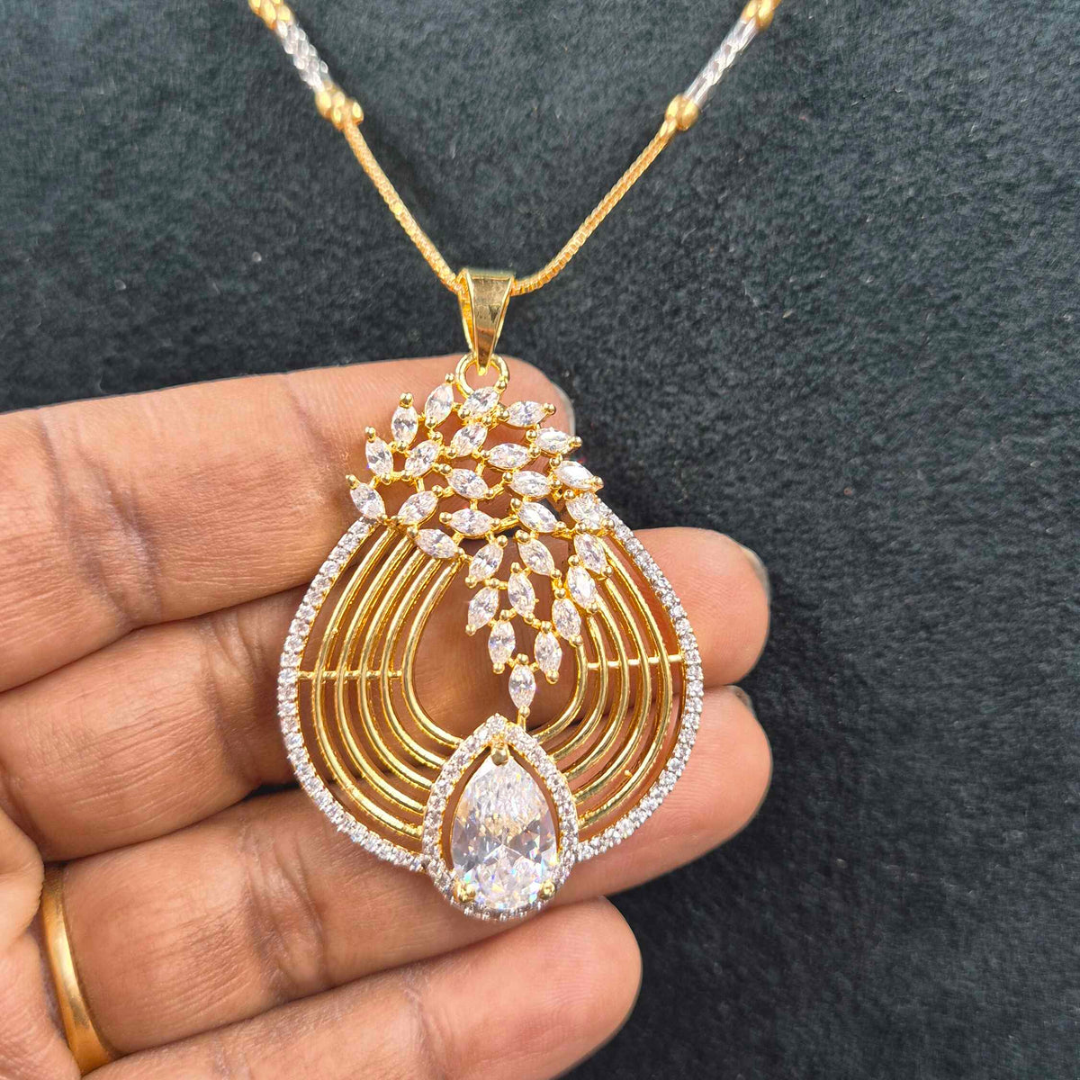 Premium  Designer CZ Floral Pendant Necklace Set with Matching Earrings | Designer Jewellery