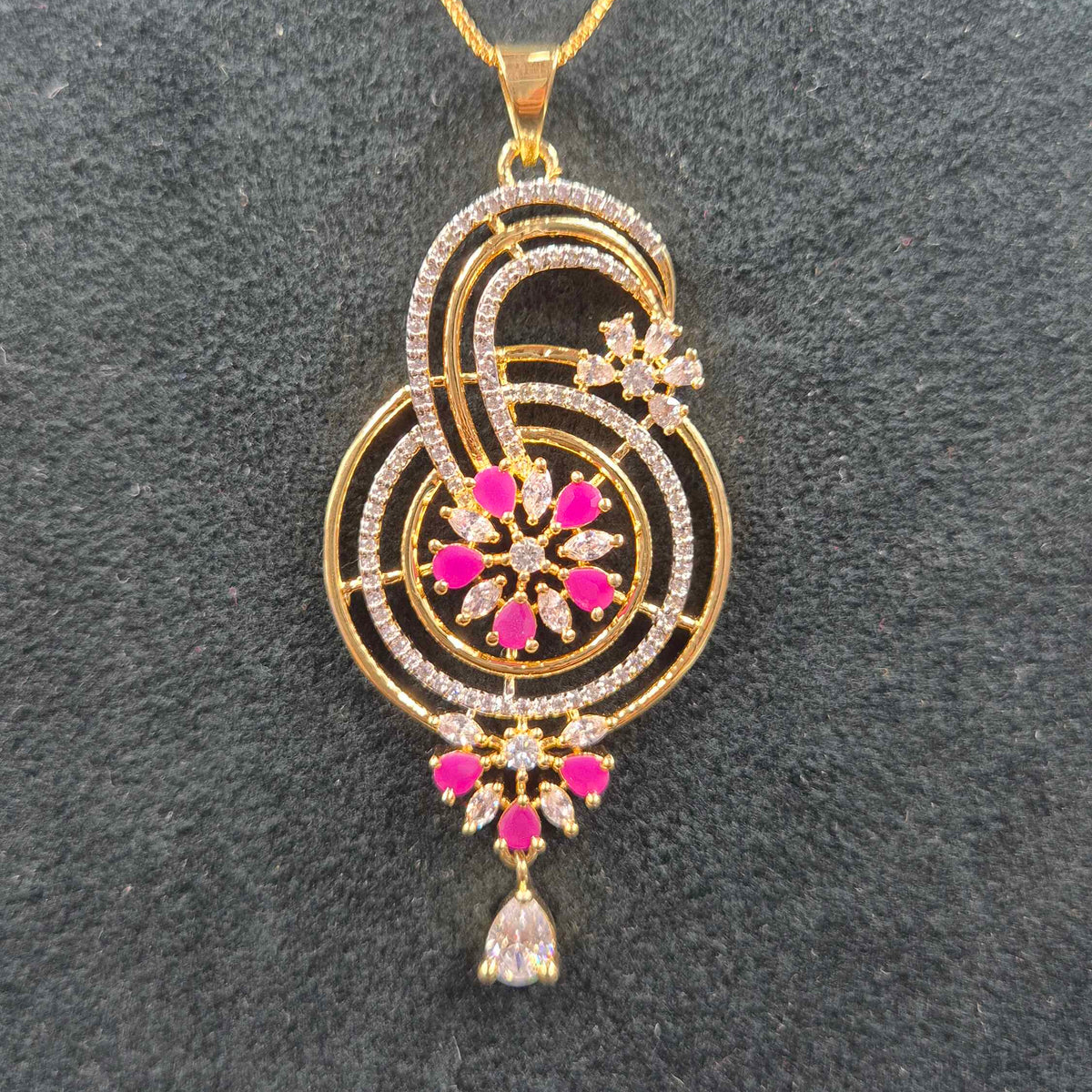 Premium Ruby & CZ Pendant Necklace Set with Matching Earrings | Designer Jewellery