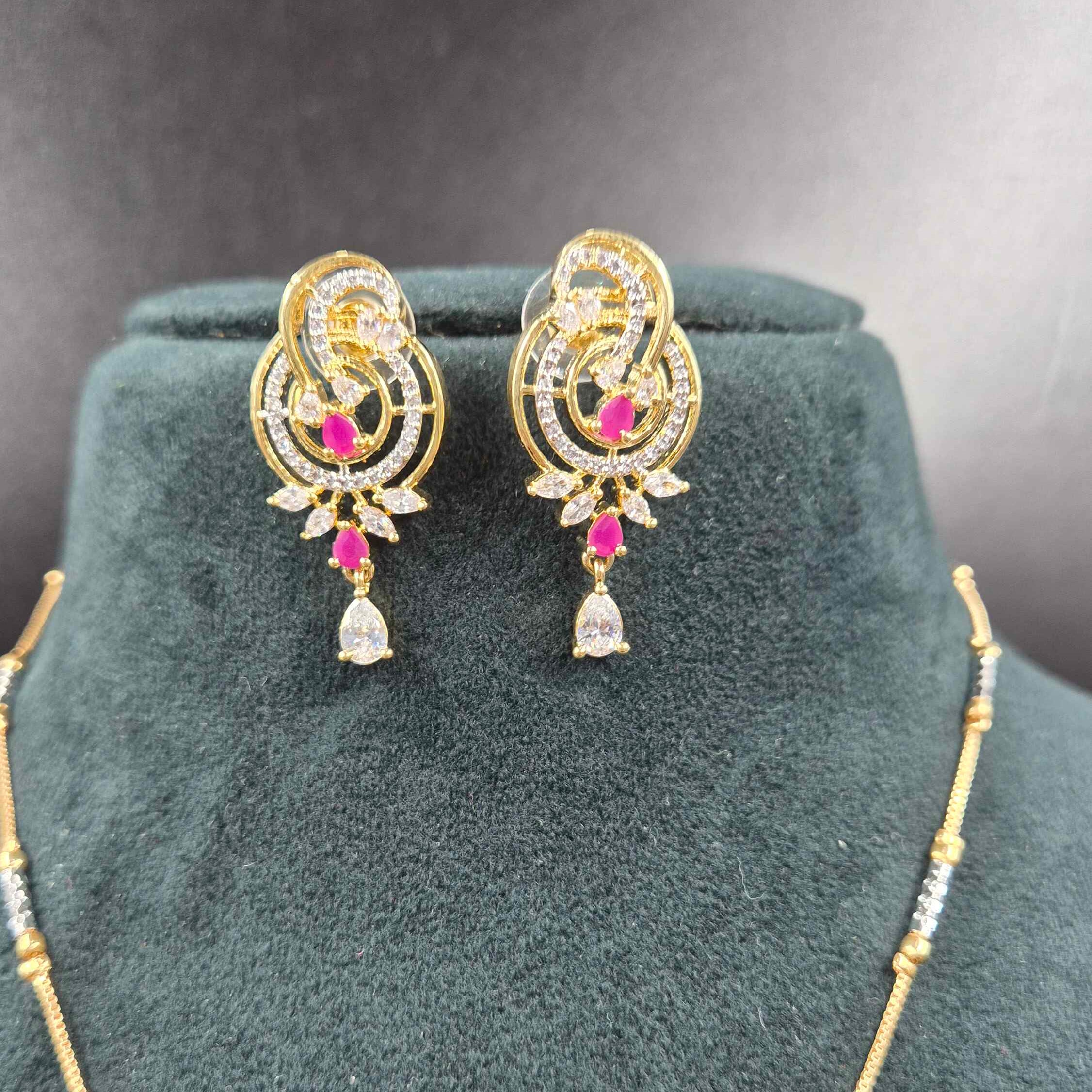 Premium Ruby & CZ Pendant Necklace Set with Matching Earrings | Designer Jewellery