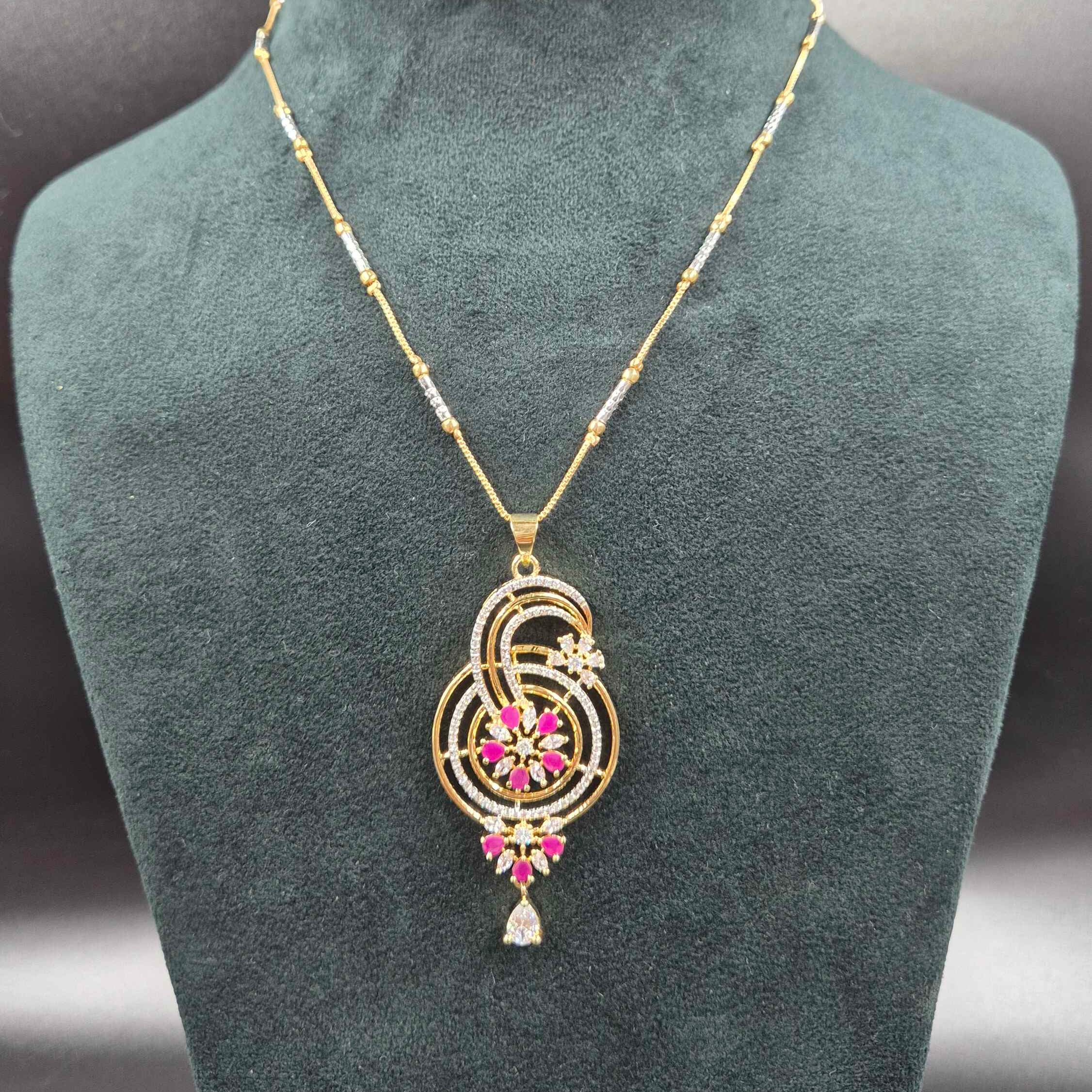 Premium Ruby & CZ Pendant Necklace Set with Matching Earrings | Designer Jewellery