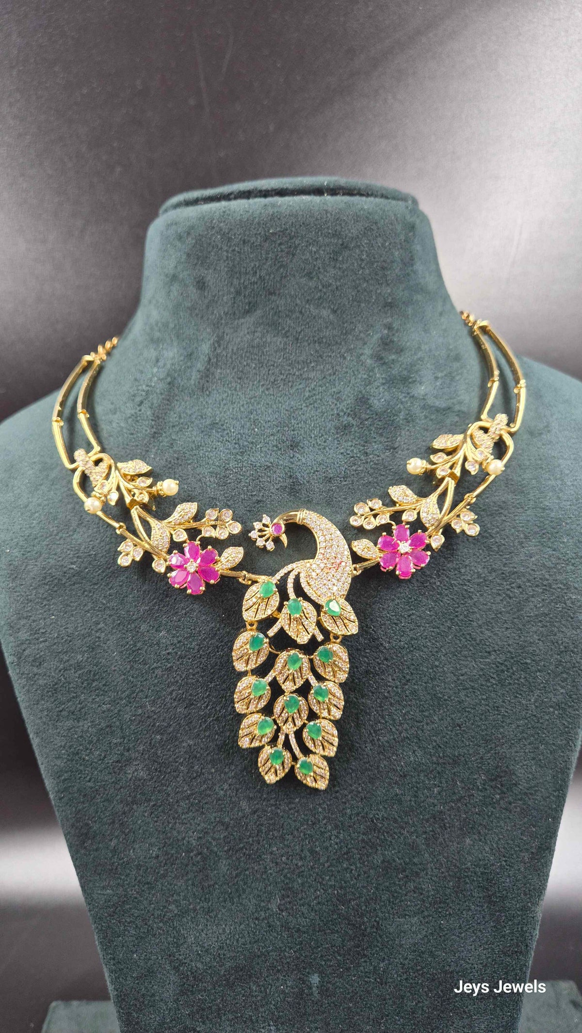 Premium Peacock Pendant Necklace with Emerald & Ruby Stones | Designer Jewellery