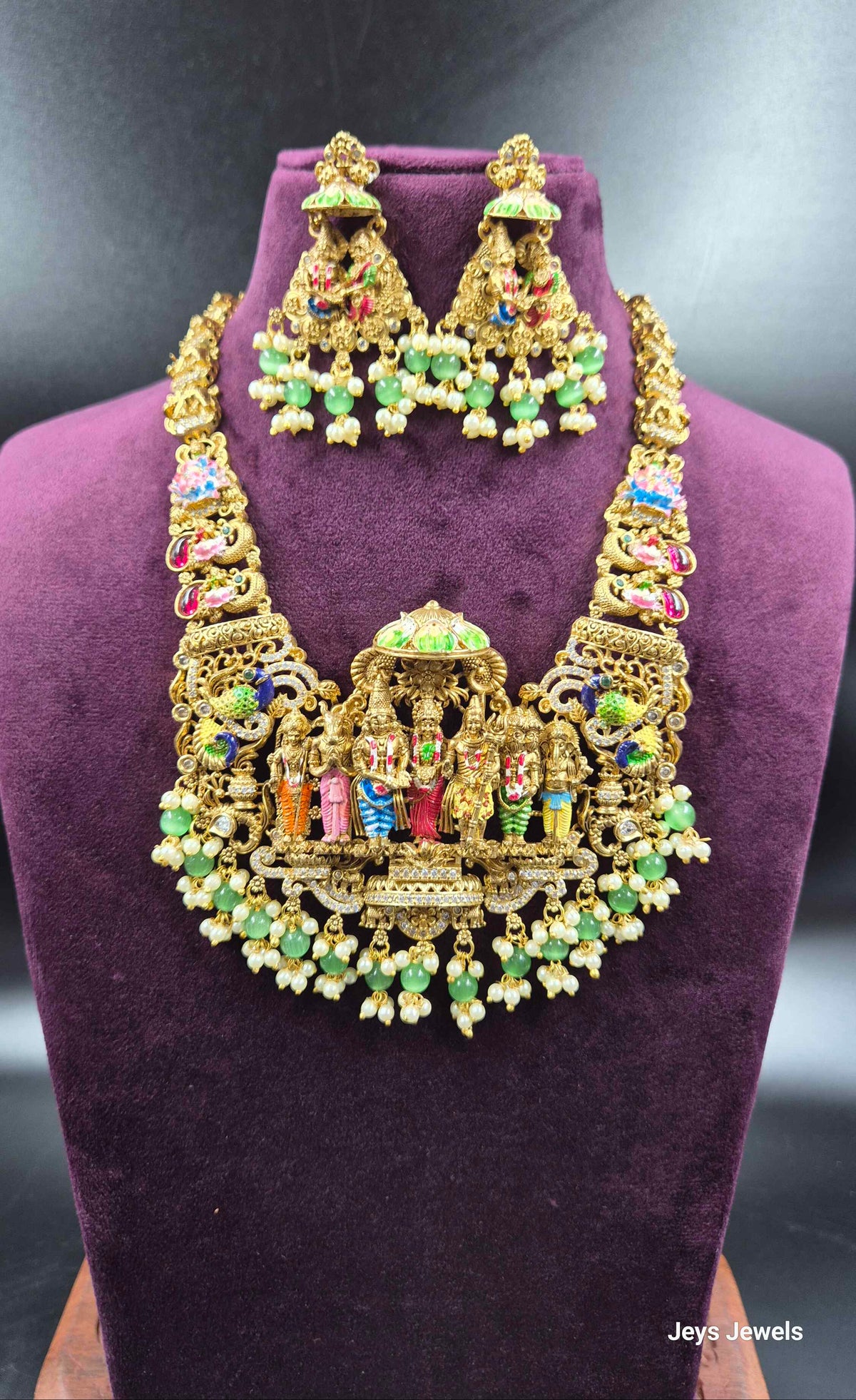 Meenakari Srinivasa Kalyanam Bridal Haram with Green Beads | Jeys Jewels