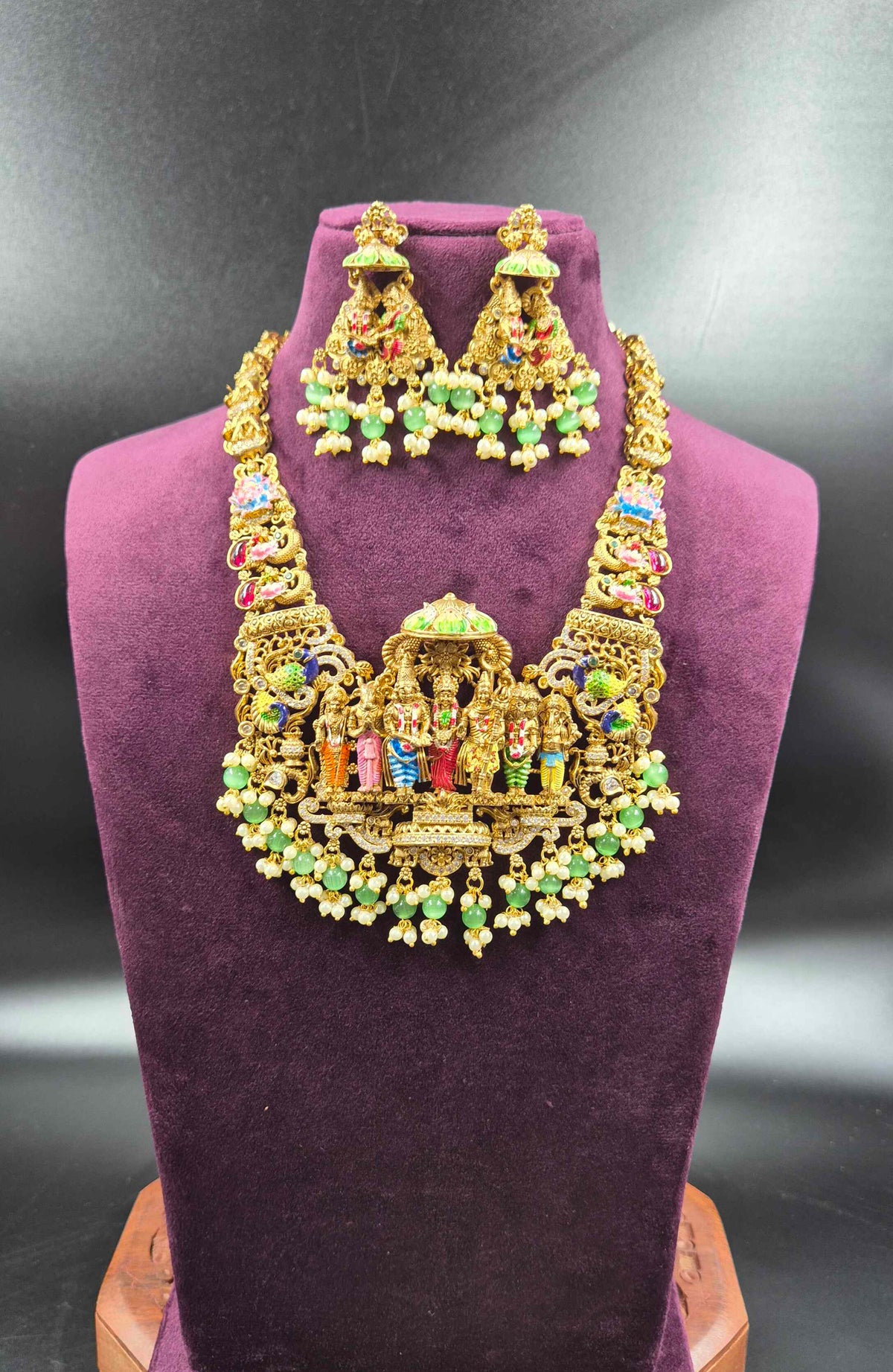 Meenakari Srinivasa Kalyanam Bridal Haram with Green Beads | Jeys Jewels