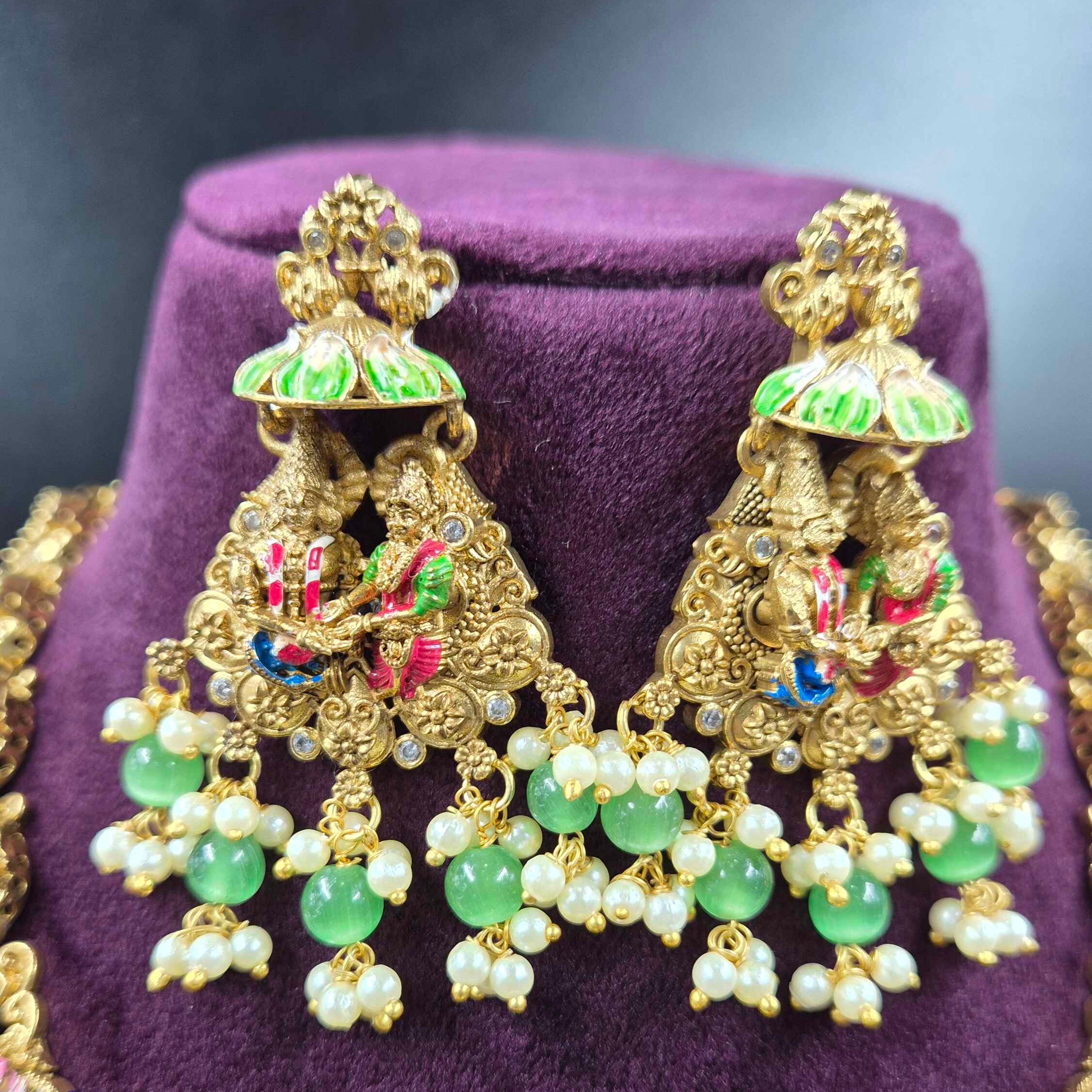 Meenakari Srinivasa Kalyanam Bridal Haram with Green Beads | Jeys Jewels